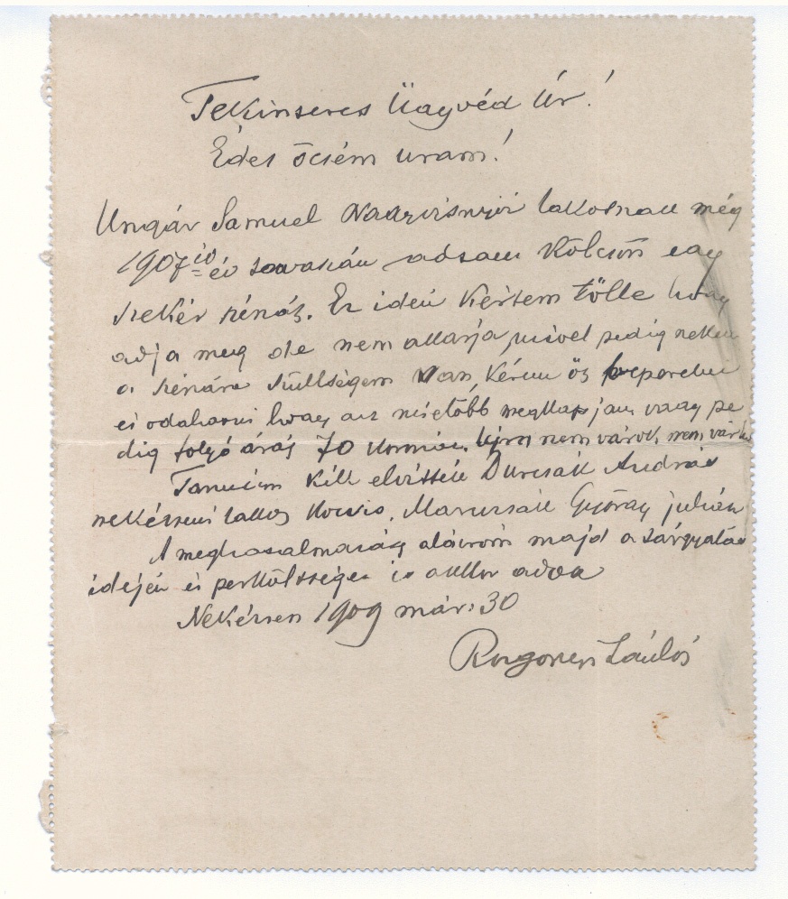 Dr.Hebrony István ügyvédi iratai 1909 (Gömöri Múzeum, Putnok CC BY-NC-SA)