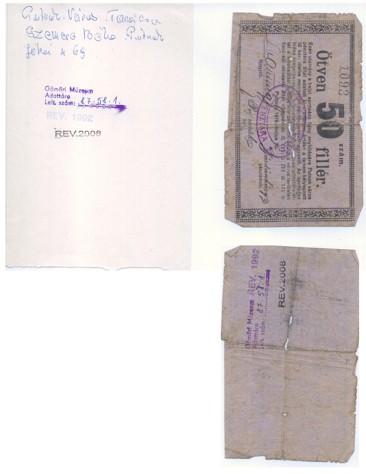 Ötven fillér 1919. Szükségpénz (Gömöri Múzeum, Putnok CC BY-NC-SA)