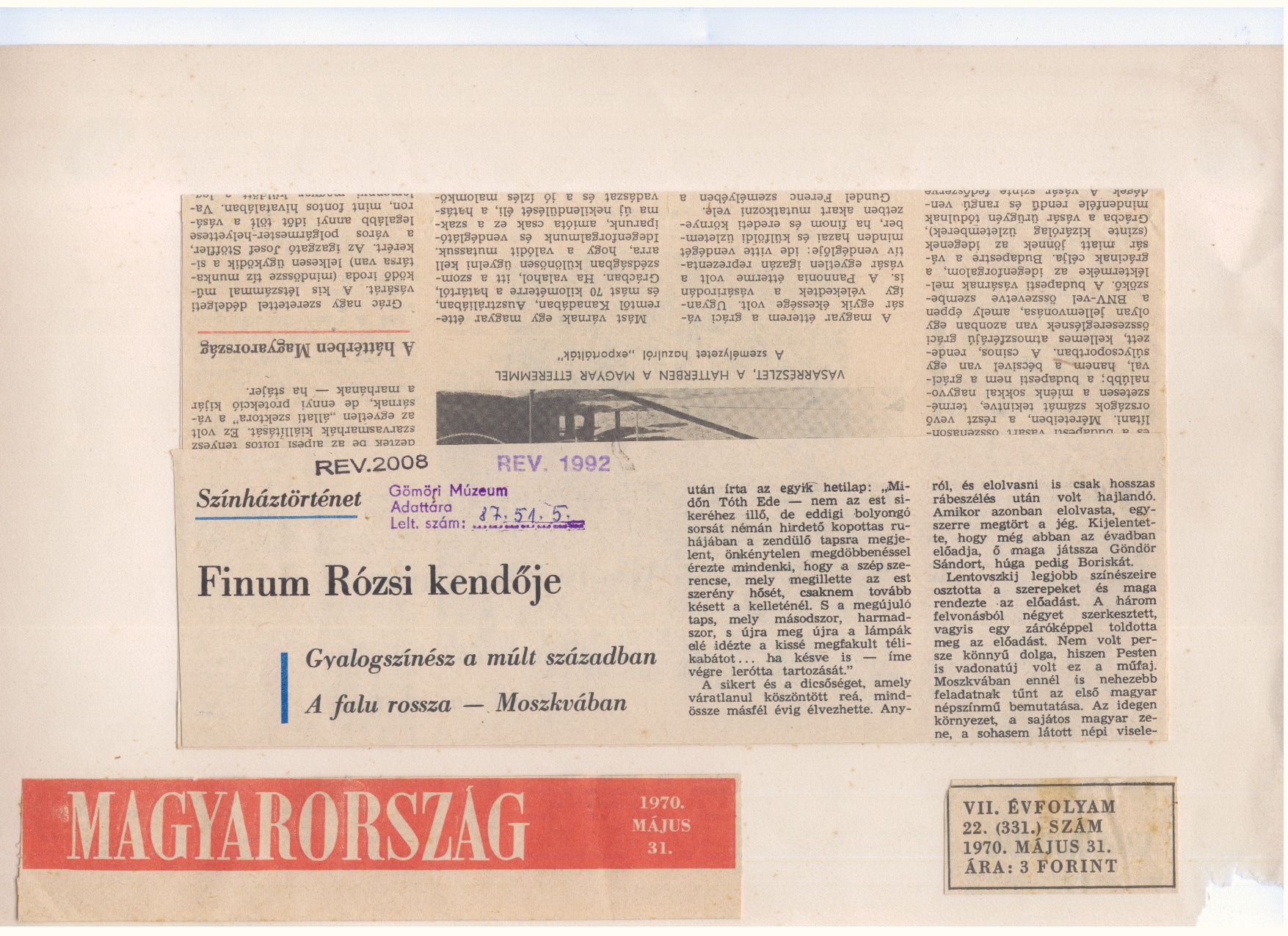 Tóth Ede dokumentumok,lapkivágás /Magyarország 1970.máj.31./ (Gömöri Múzeum, Putnok CC BY-NC-SA)
