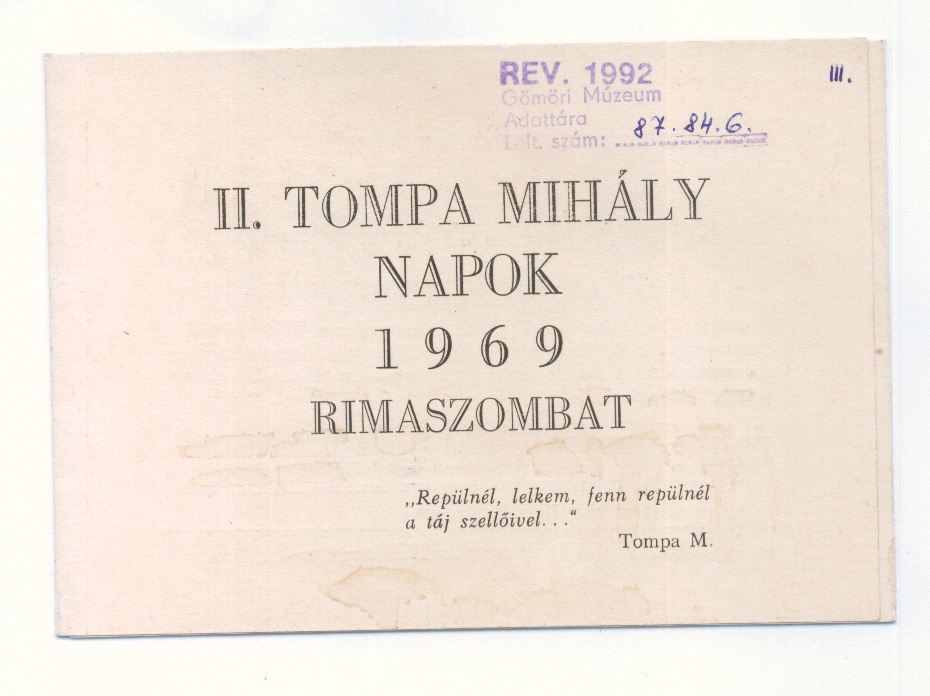 Tompa Mihály anyag (Gömöri Múzeum, Putnok CC BY-NC-SA)