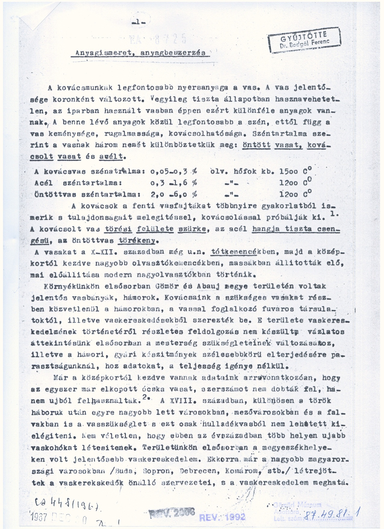Bodgál Ferenc: Anyagismeret, anyagbeszerzés 1967 (Gömöri Múzeum, Putnok CC BY-NC-SA)