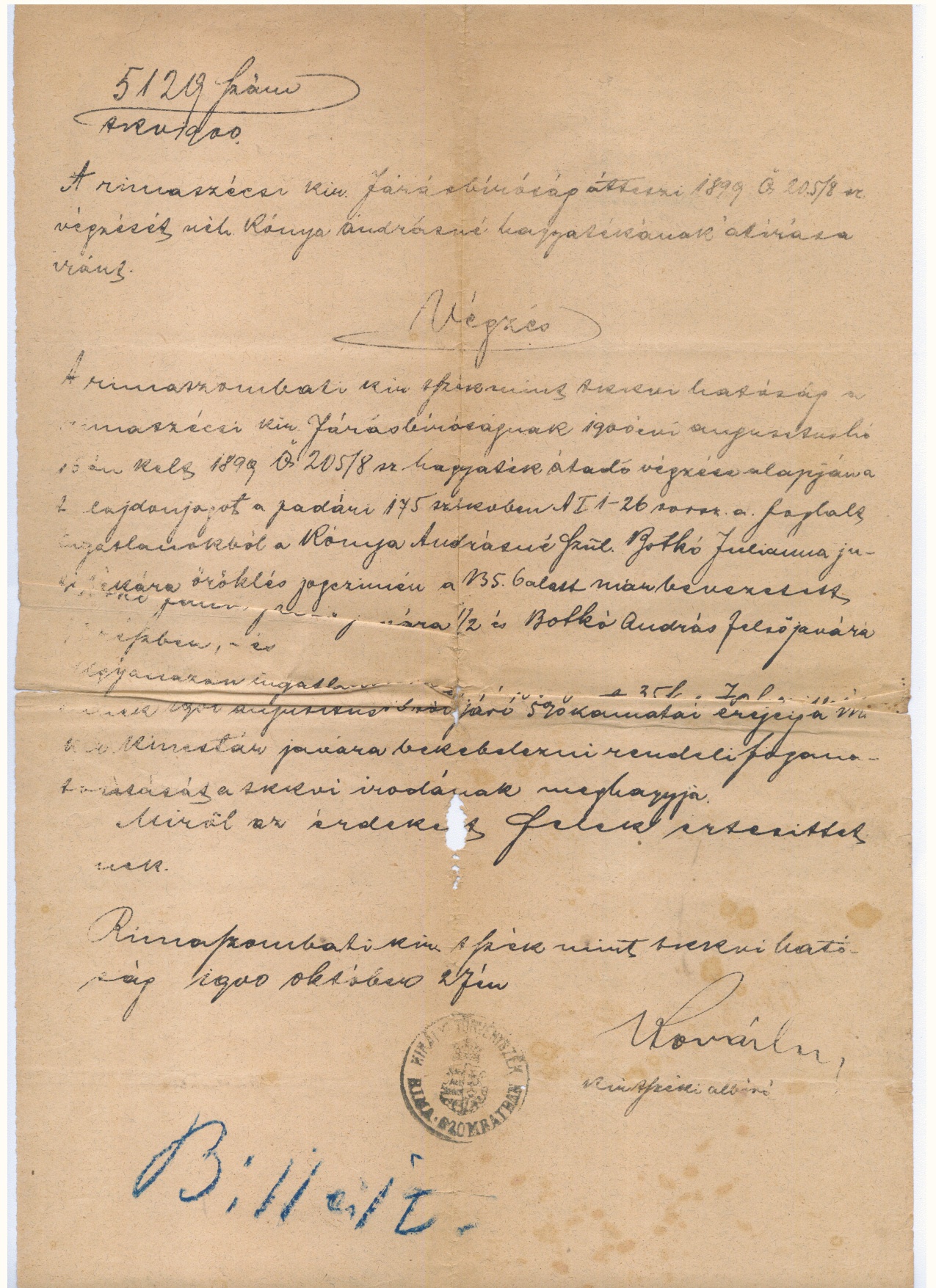 Hagyaték átírási végzés (Gömöri Múzeum, Putnok CC BY-NC-SA)