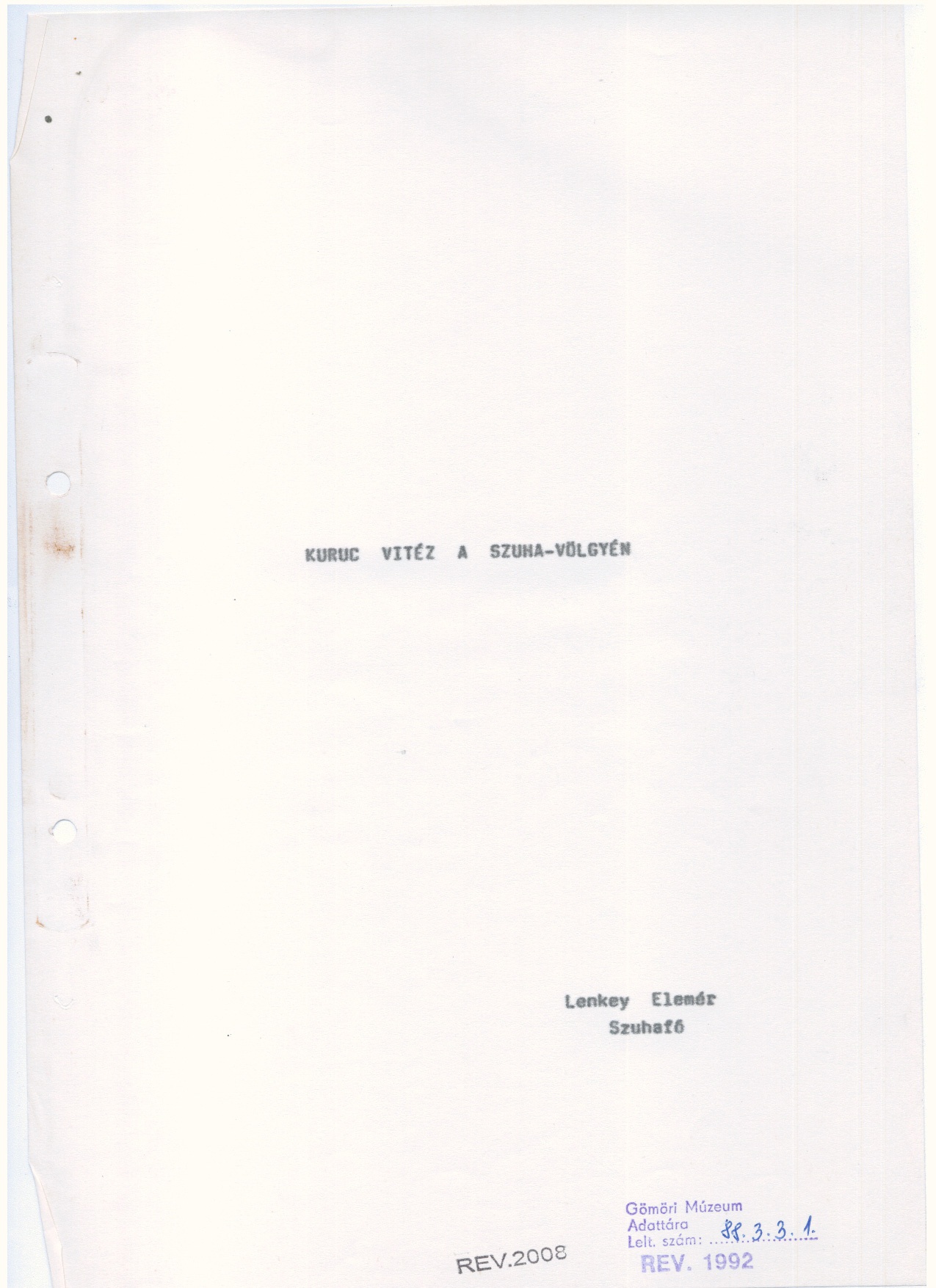 Lenkey Elemér: Kézirat    1988. (Gömöri Múzeum, Putnok CC BY-NC-SA)