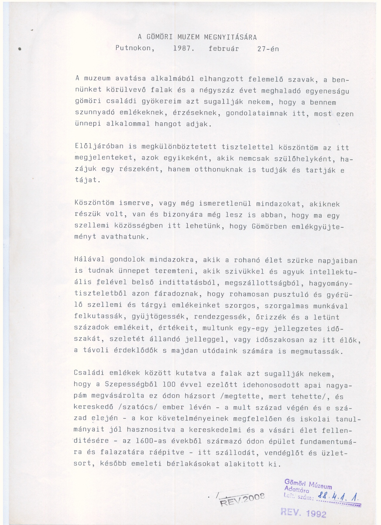 Kézirat    1987. (Gömöri Múzeum, Putnok CC BY-NC-SA)