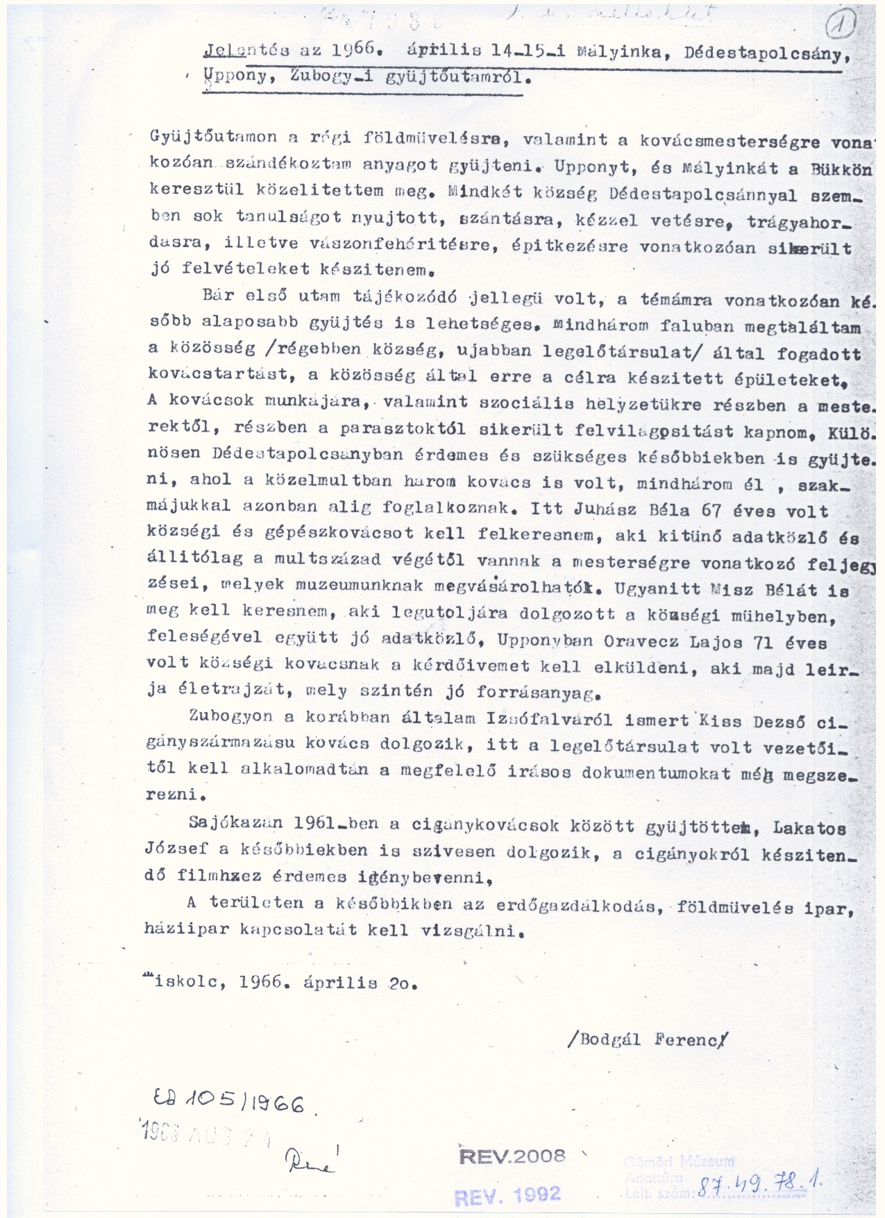 Bodgál Ferenc: Kovácsmesterség /Adatgyűjtés/ 1966 (Gömöri Múzeum, Putnok CC BY-NC-SA)