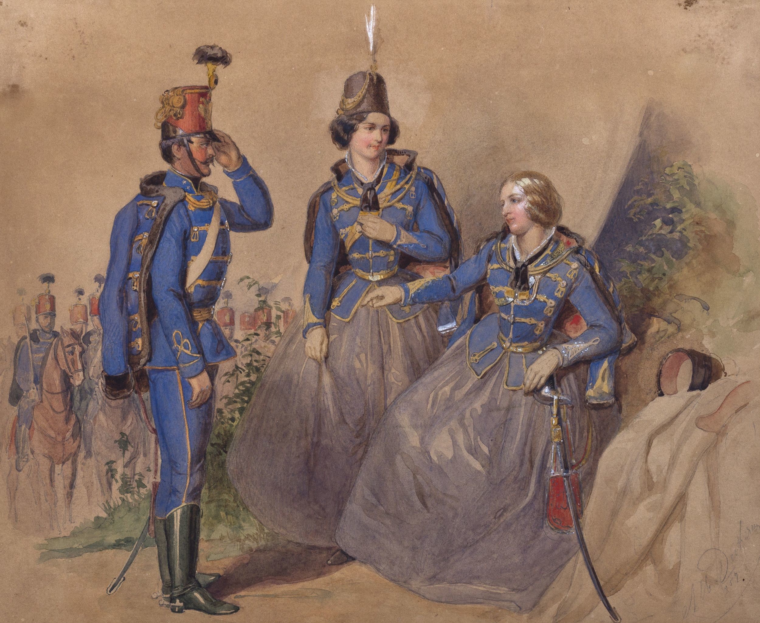 Zichy grófnők egy huszár jelentését hallgatják (Hansági Múzeum CC BY-NC-SA)