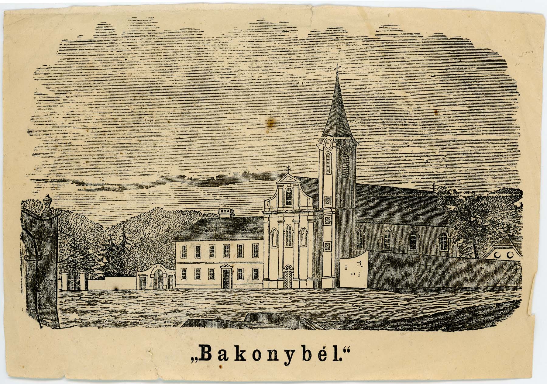 Bakonybél, bencés kolostor a templommal (Pannonhalma Főapátsági Múzeum CC BY-NC-SA)