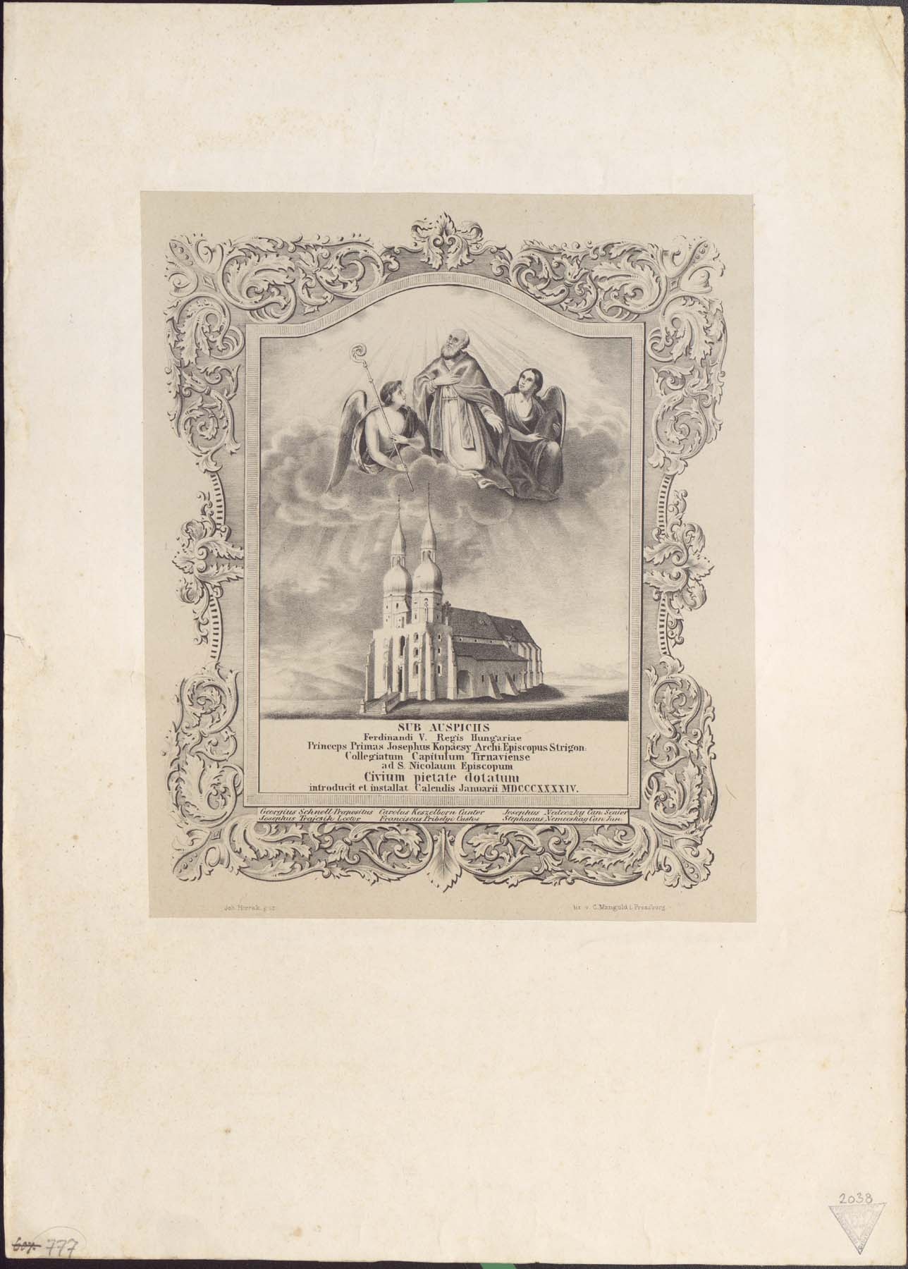 A nagyszombati káptalan emléklapja 1844 (Pannonhalma Főapátsági Múzeum CC BY-NC-SA)