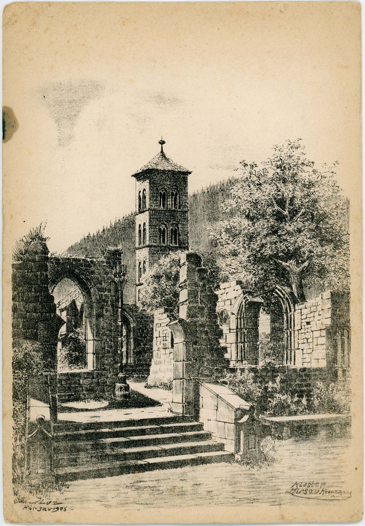 A hirsaui kolostor kerengőjének romjai 1906 (Pannonhalma Főapátsági Múzeum CC BY-NC-SA)