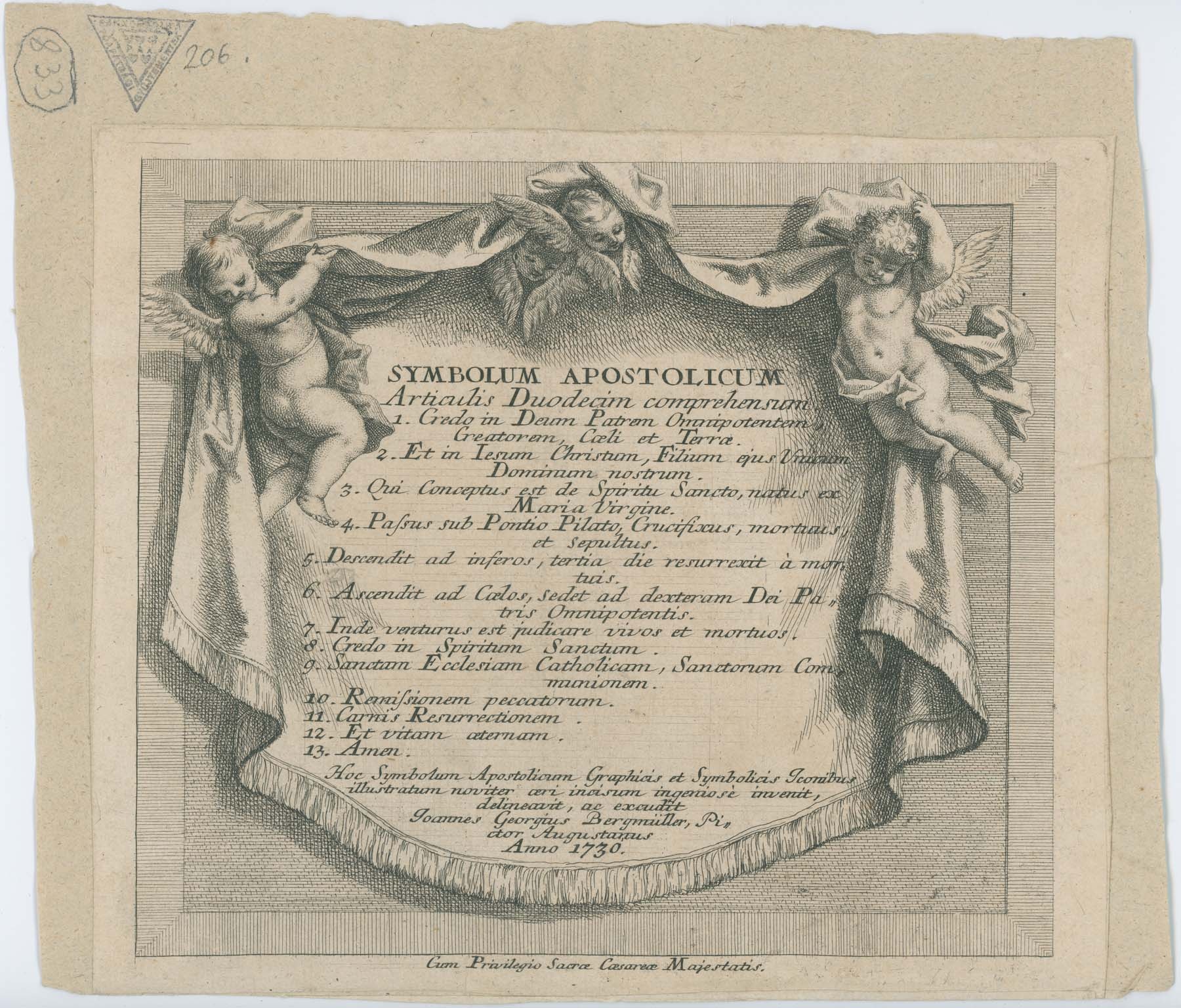 Apostoli hitvallás, címlap 1730 (Pannonhalma Főapátsági Múzeum CC BY-NC-SA)