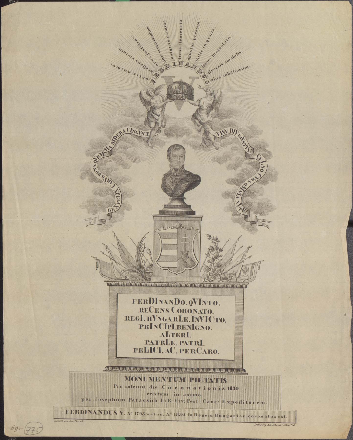 V. Ferdinánd magyar koronázási emléklapja, 1830 (Pannonhalma Főapátsági Múzeum CC BY-NC-SA)