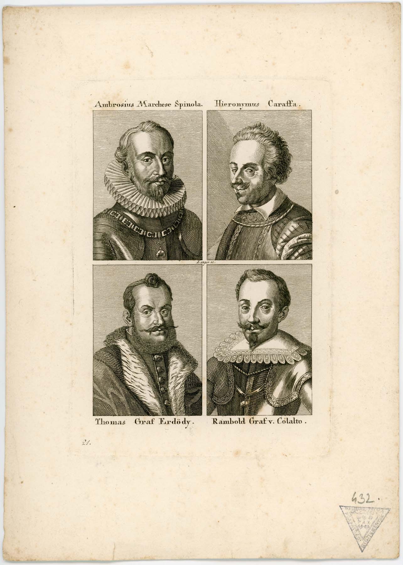 4 portré; Ambrosius Marchese Spinola, Hieronymus Caraffa, gr.Erdődy Tamás, Rambold Gr.v.Colalto (Pannonhalma Főapátsági Múzeum CC BY-NC-SA)