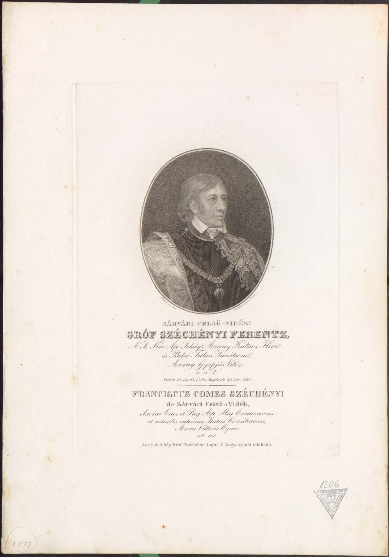 Gr. Széchényi Ferenc 1754-1820 (Pannonhalma Főapátsági Múzeum CC BY-NC-SA)