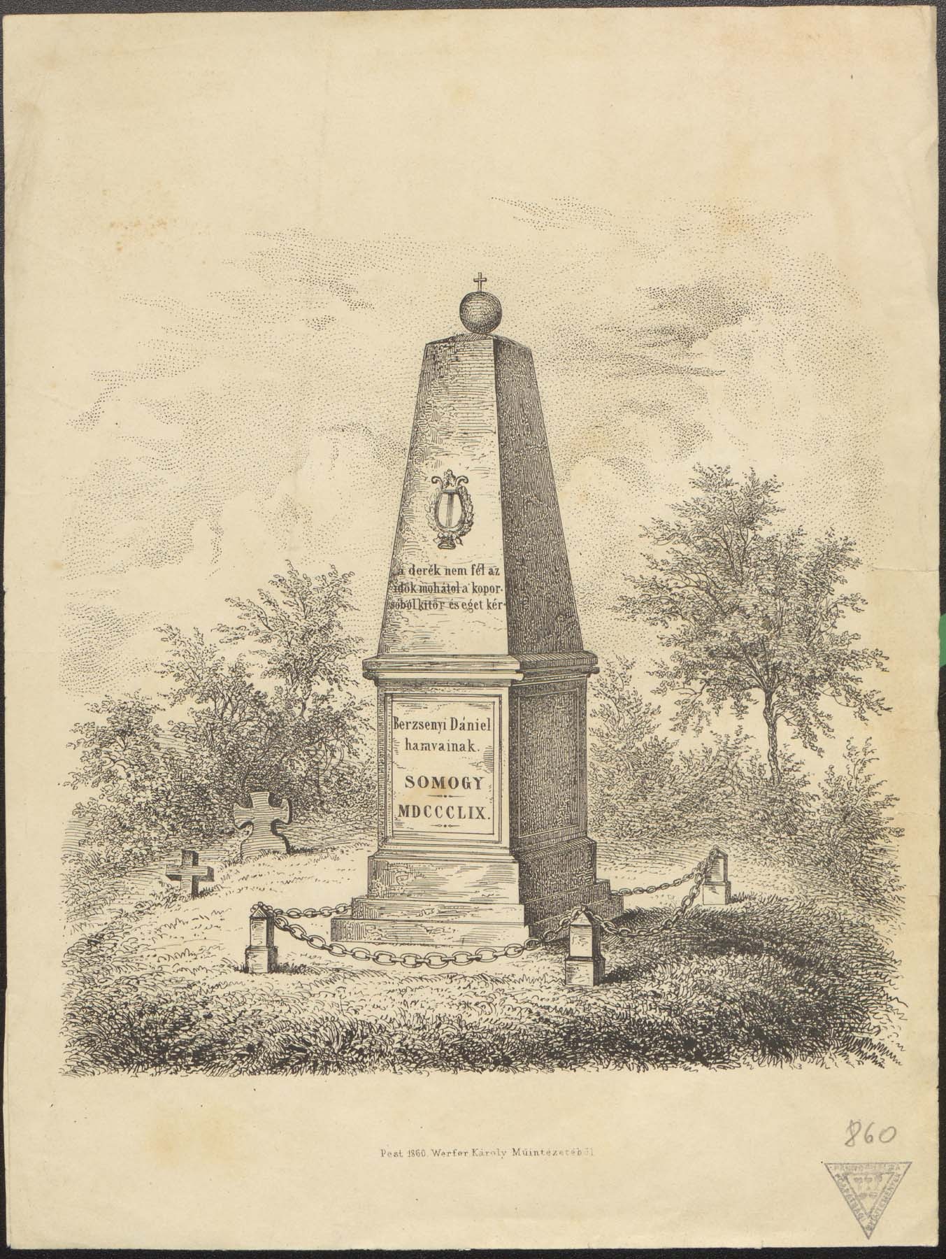 Berzsenyi Dániel síremléke 1860 (Pannonhalma Főapátsági Múzeum CC BY-NC-SA)