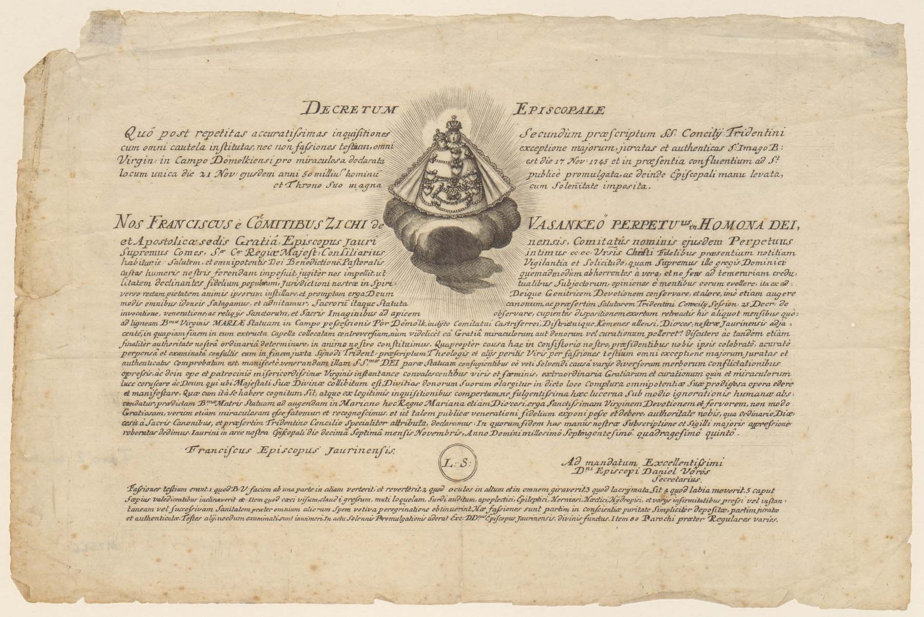 Püspöki dekrétum, Győr 1745 (Pannonhalma Főapátsági Múzeum CC BY-NC-SA)