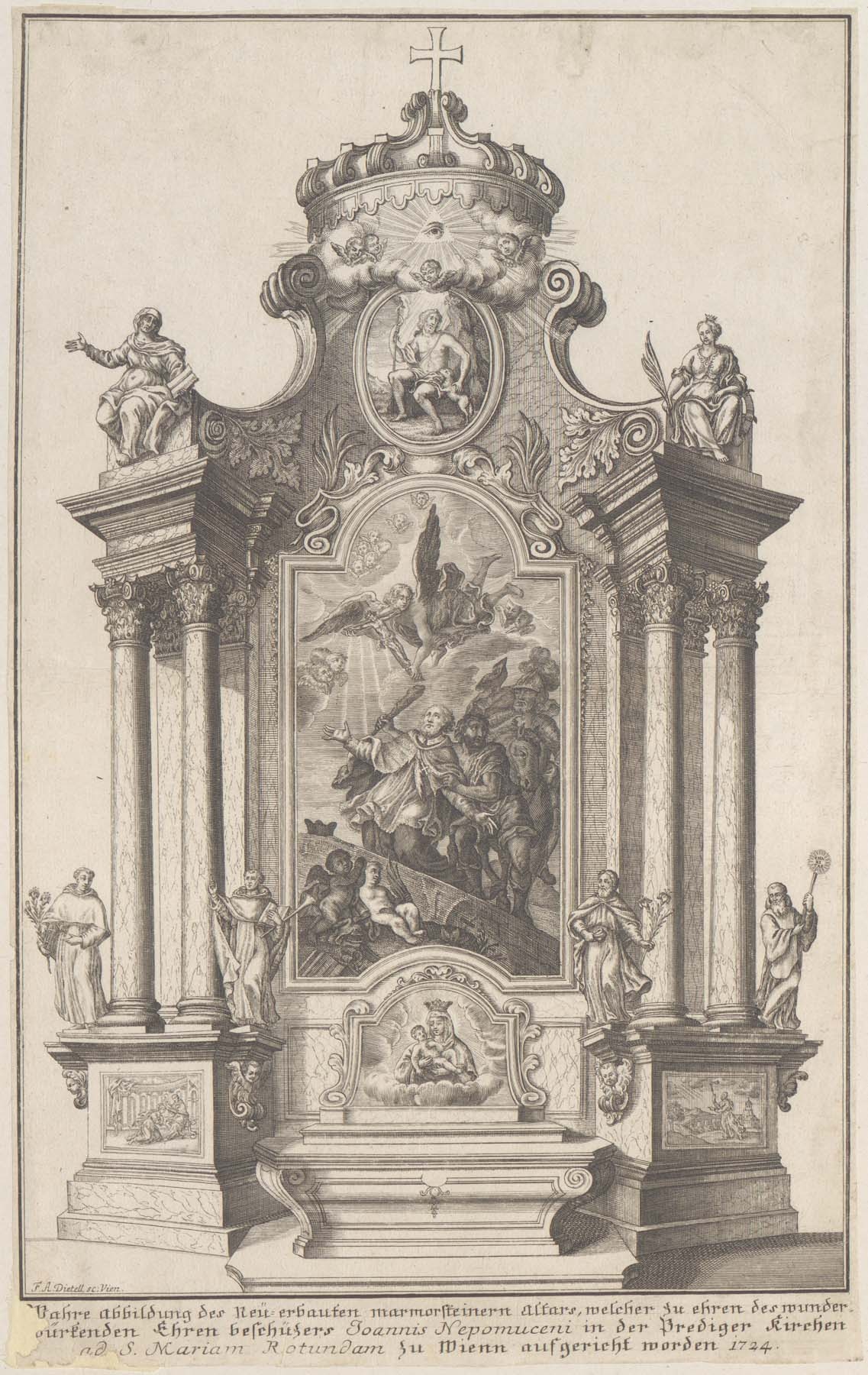 A bécsi dominikánus templom Nepomuki Szt. János oltára, 1724 (Pannonhalma Főapátsági Múzeum CC BY-NC-SA)