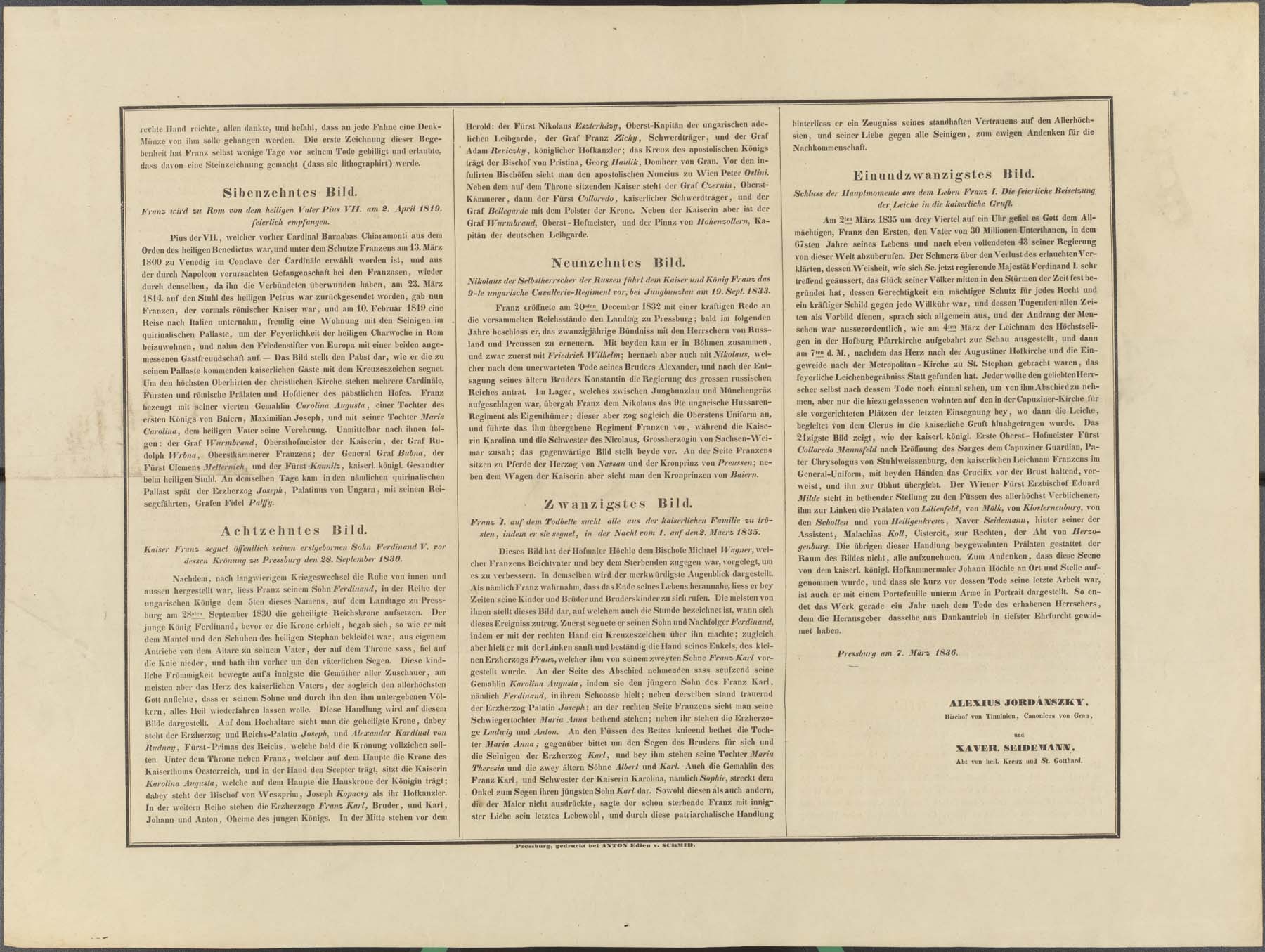 Descriptio a 21 jelenet I. Ferenc császár életéből metszetsorozathoz (Pannonhalma Főapátsági Múzeum CC BY-NC-SA)