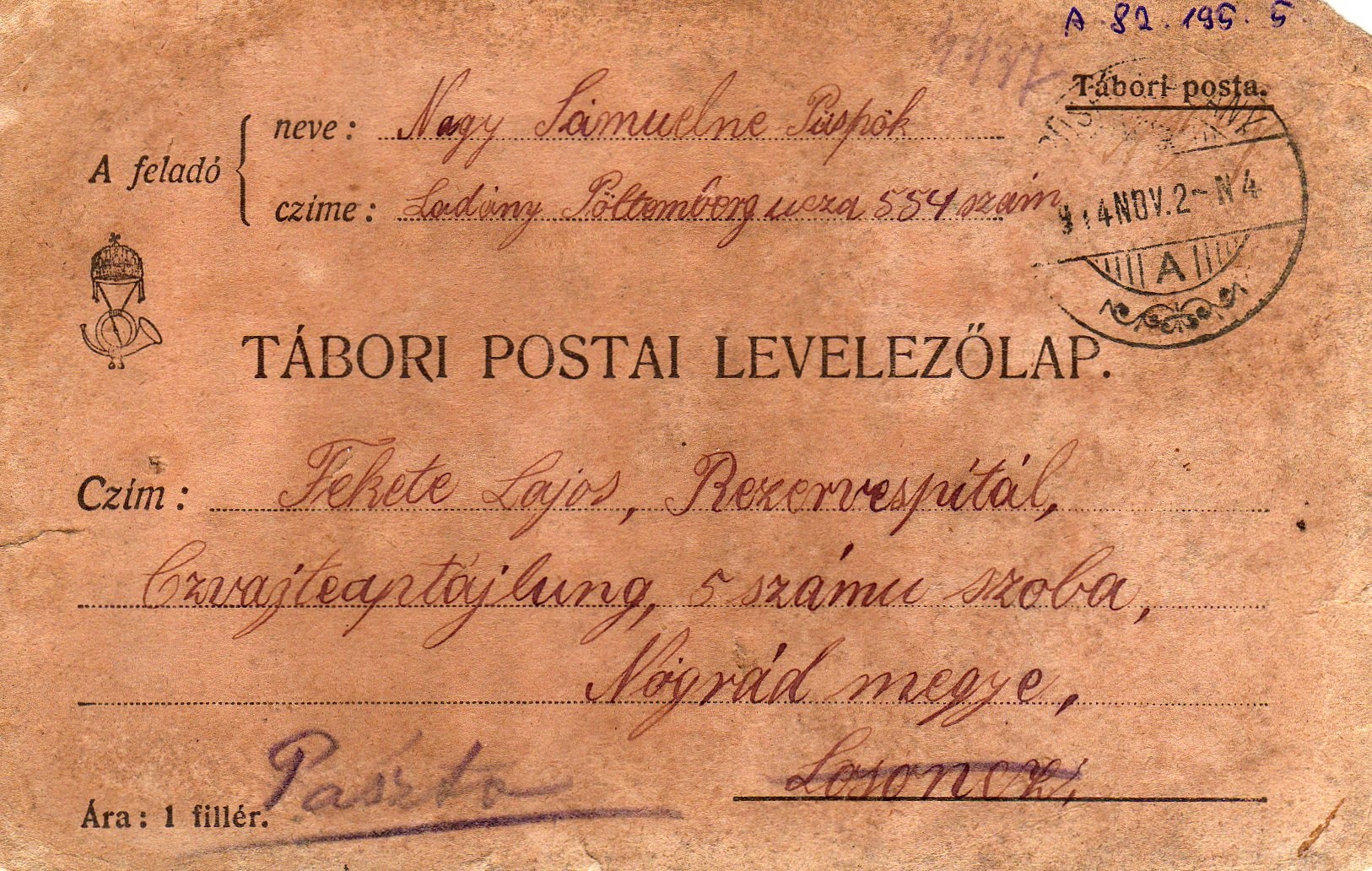 Fekete Lajoshoz írt levél az első világháborúban (Karacs Ferenc Múzeum, Püspökladány CC BY-NC-SA)