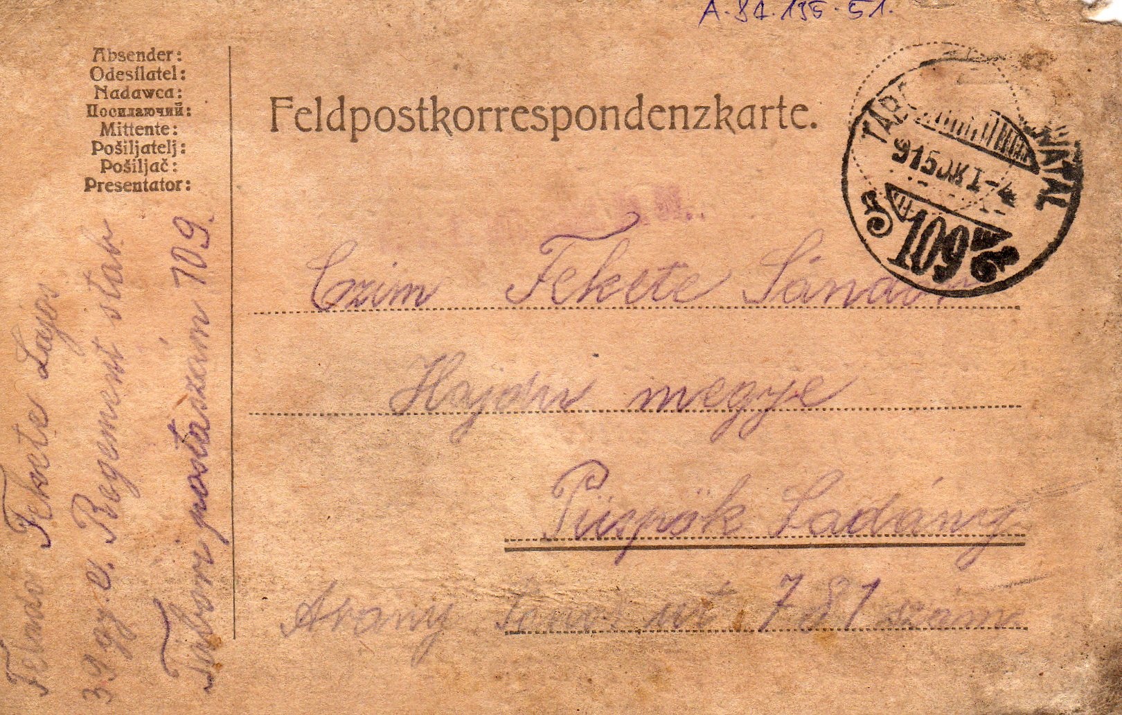 Fekete Lajos levelezése az első világháborúból (Karacs Ferenc Múzeum, Püspökladány CC BY-NC-SA)