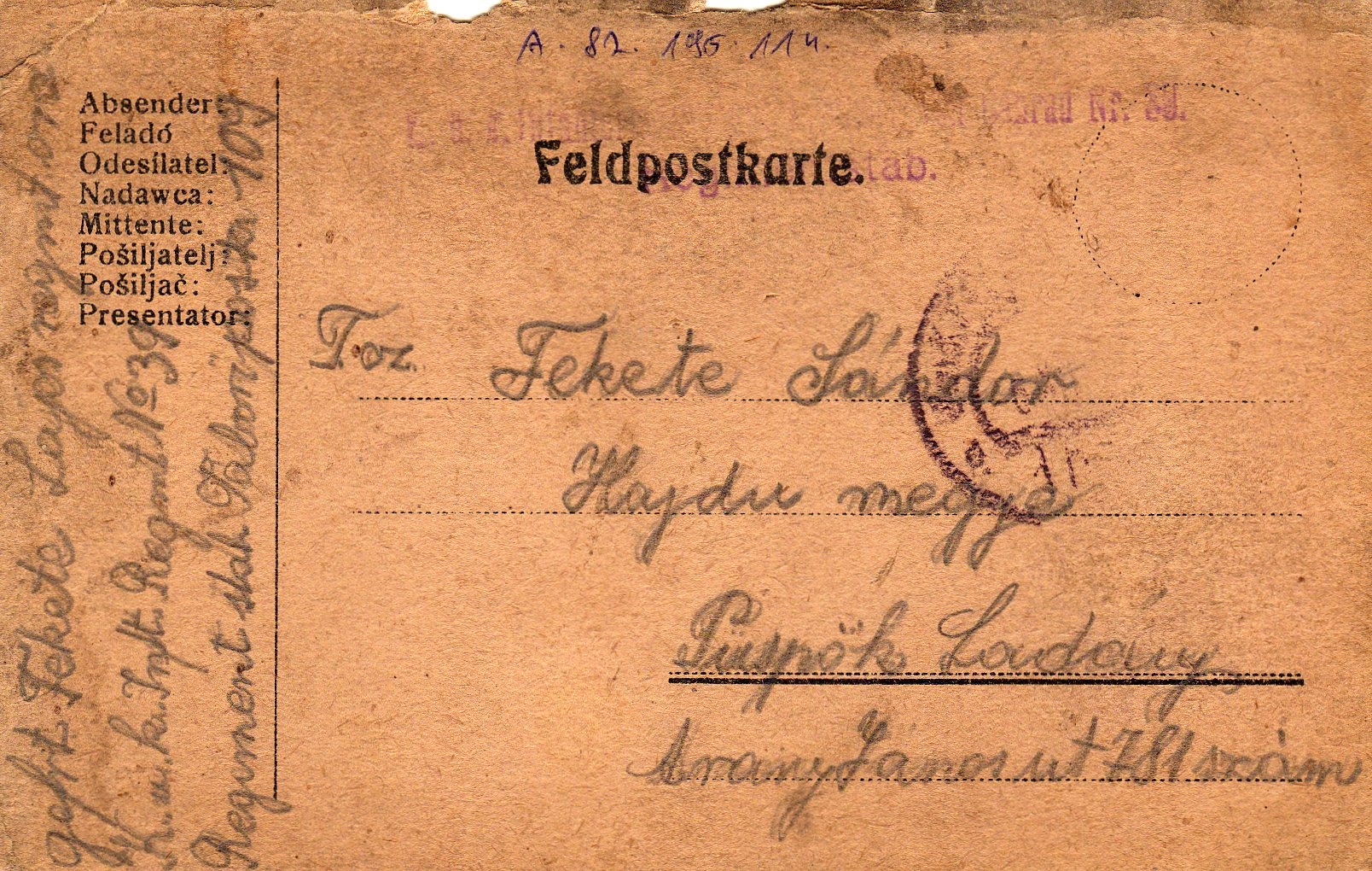 Fekete Lajos levelezése az első világháborúból (Karacs Ferenc Múzeum, Püspökladány CC BY-NC-SA)