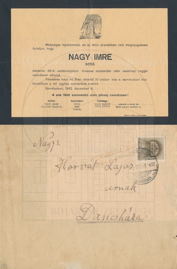 Költő Nagy Imre gyászjelentése (1942. dec. 6.) (Bihari Múzeum CC BY-NC-SA)