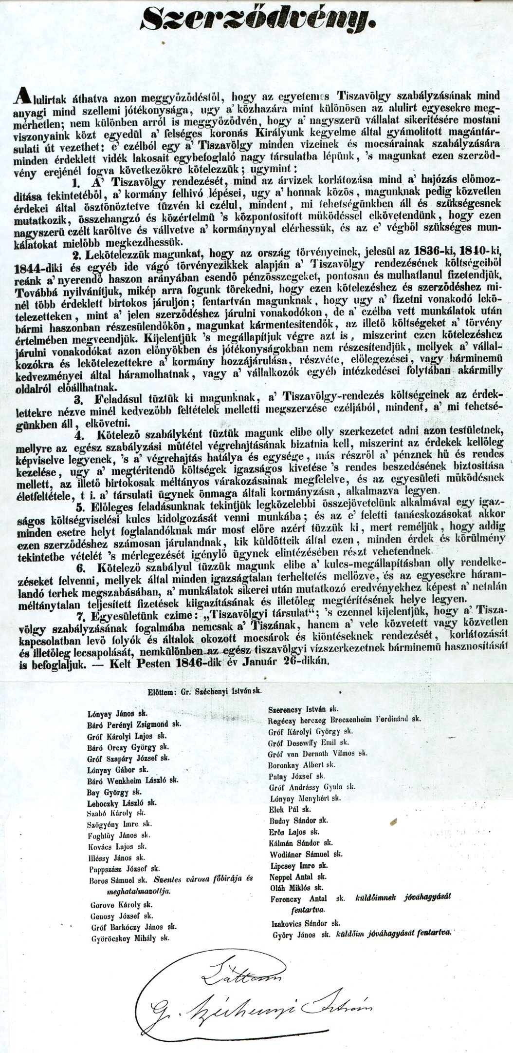 Szerződvény a Tiszavölgy szabályozásáról (Magyar Környezetvédelmi és Vízügyi Múzeum - Duna Múzeum CC BY-NC-SA)