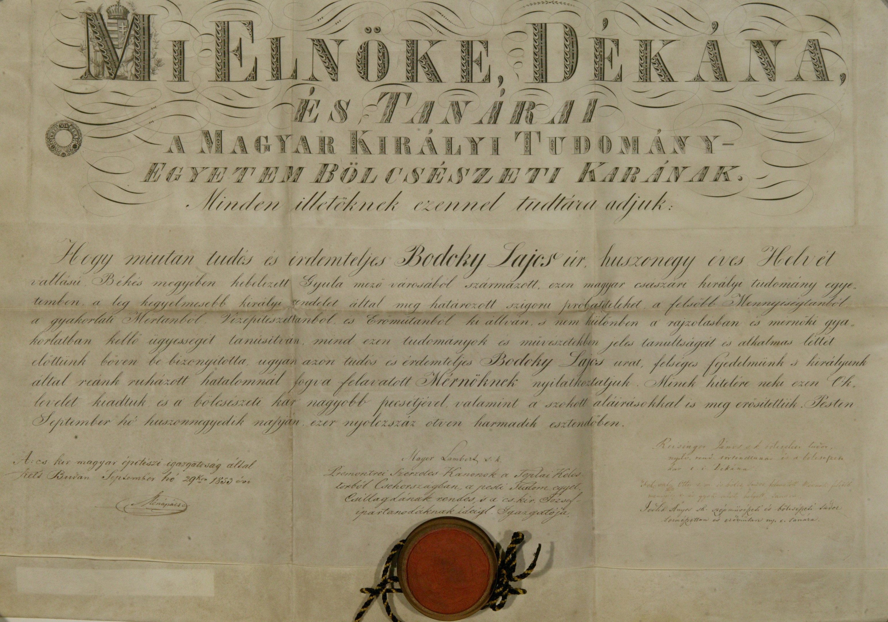 Bodoky Lajos mérnöki oklevele (Magyar Környezetvédelmi és Vízügyi Múzeum - Duna Múzeum CC BY-NC-SA)