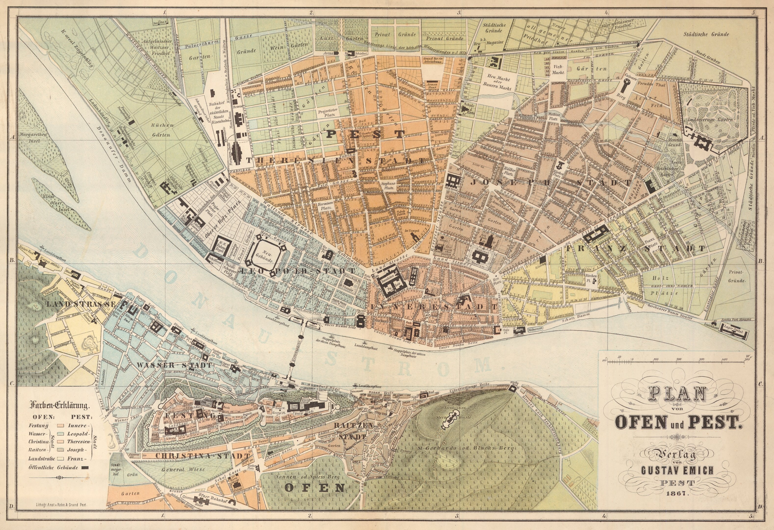 Pest és Buda térképe a kiegyezés évéből (Magyar Környezetvédelmi és Vízügyi Múzeum - Duna Múzeum CC BY-NC-SA)