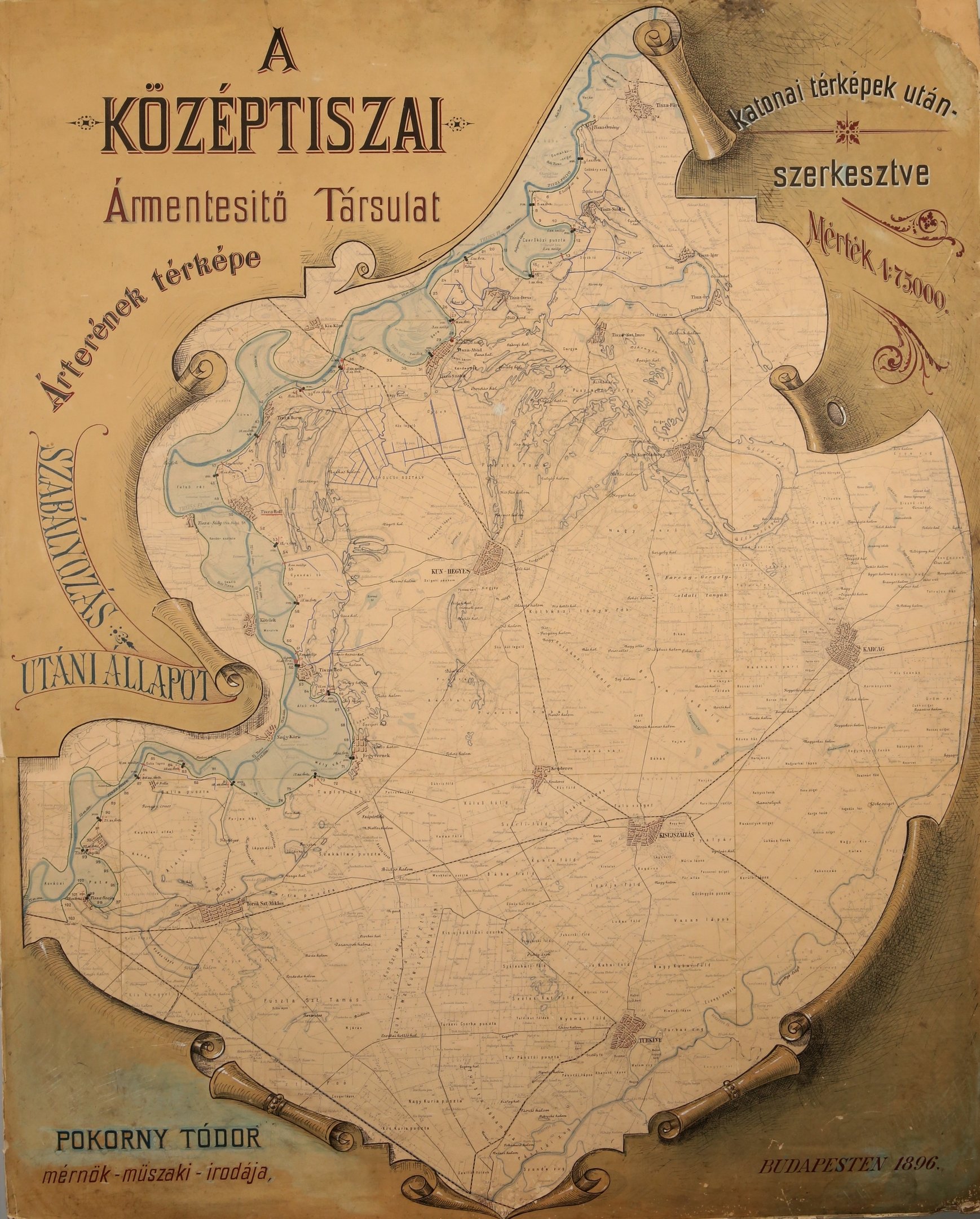 A Középtiszai Ármentesítő Társulat árterének térképe (Magyar Környezetvédelmi és Vízügyi Múzeum - Duna Múzeum CC BY-NC-SA)