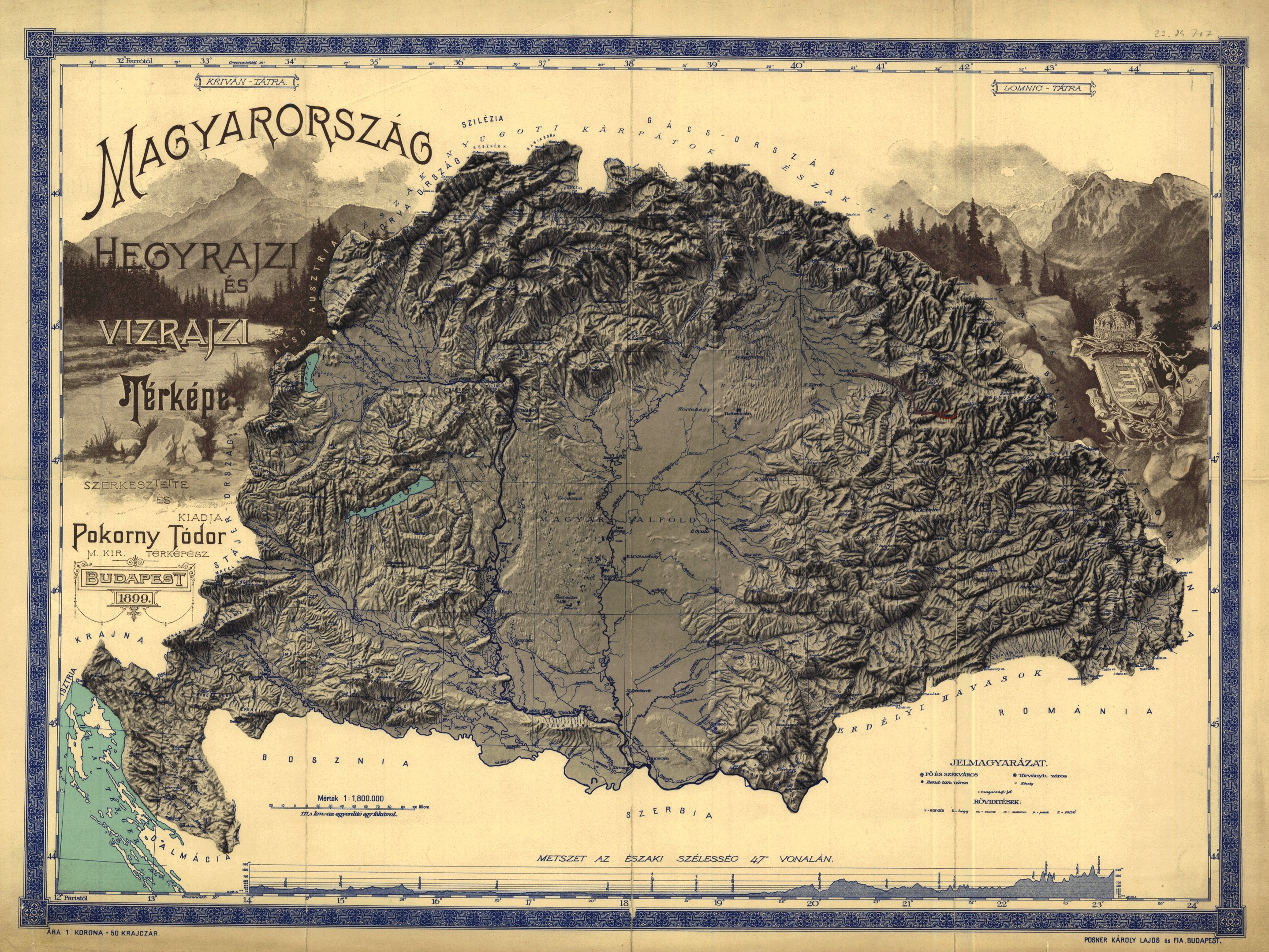 Magyarország hegyrajzi és vízrajzi térképe, 1899 (Magyar Környezetvédelmi és Vízügyi Múzeum - Duna Múzeum CC BY-NC-SA)