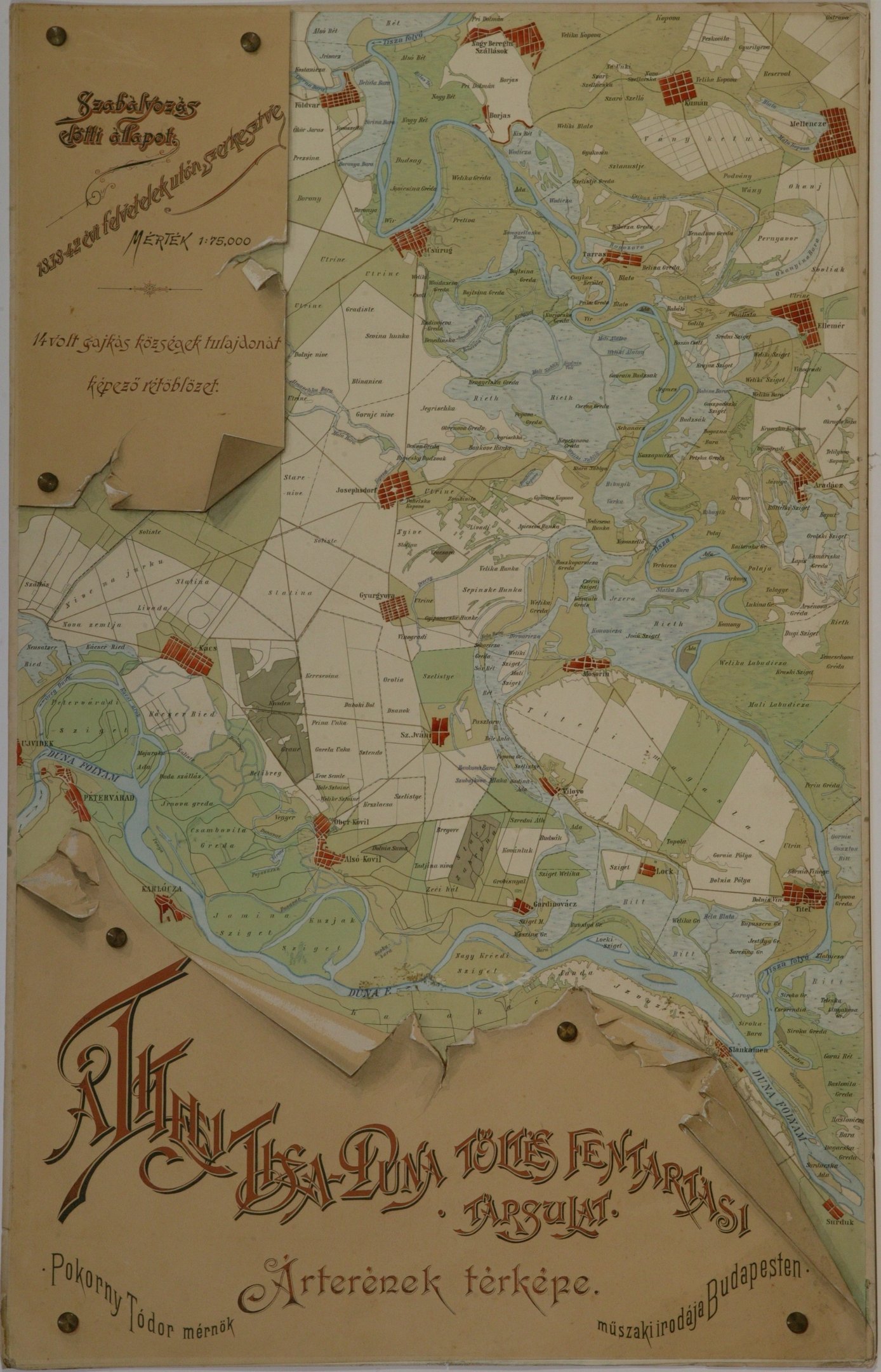 A Titeli Tisza-Duna Töltés Fenntartási Társulat árterének térképe (Magyar Környezetvédelmi és Vízügyi Múzeum - Duna Múzeum CC BY-NC-SA)