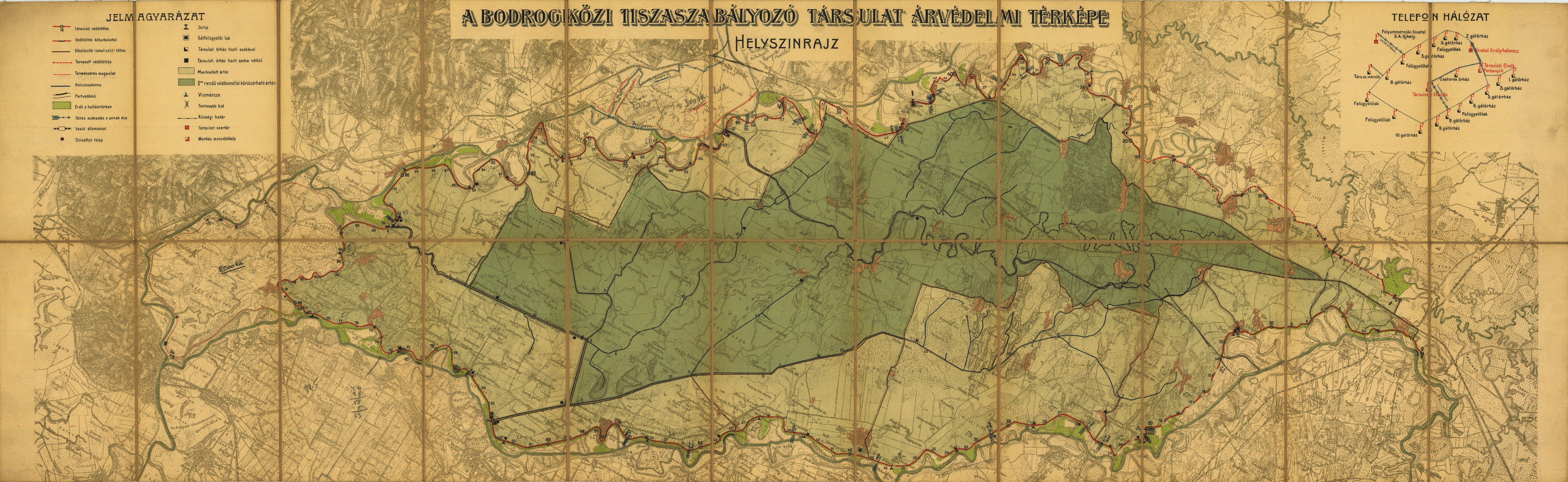 A Bodrogközi Tiszaszabályozó Társulat árvédelmi térképe (Magyar Környezetvédelmi és Vízügyi Múzeum - Duna Múzeum CC BY-NC-SA)