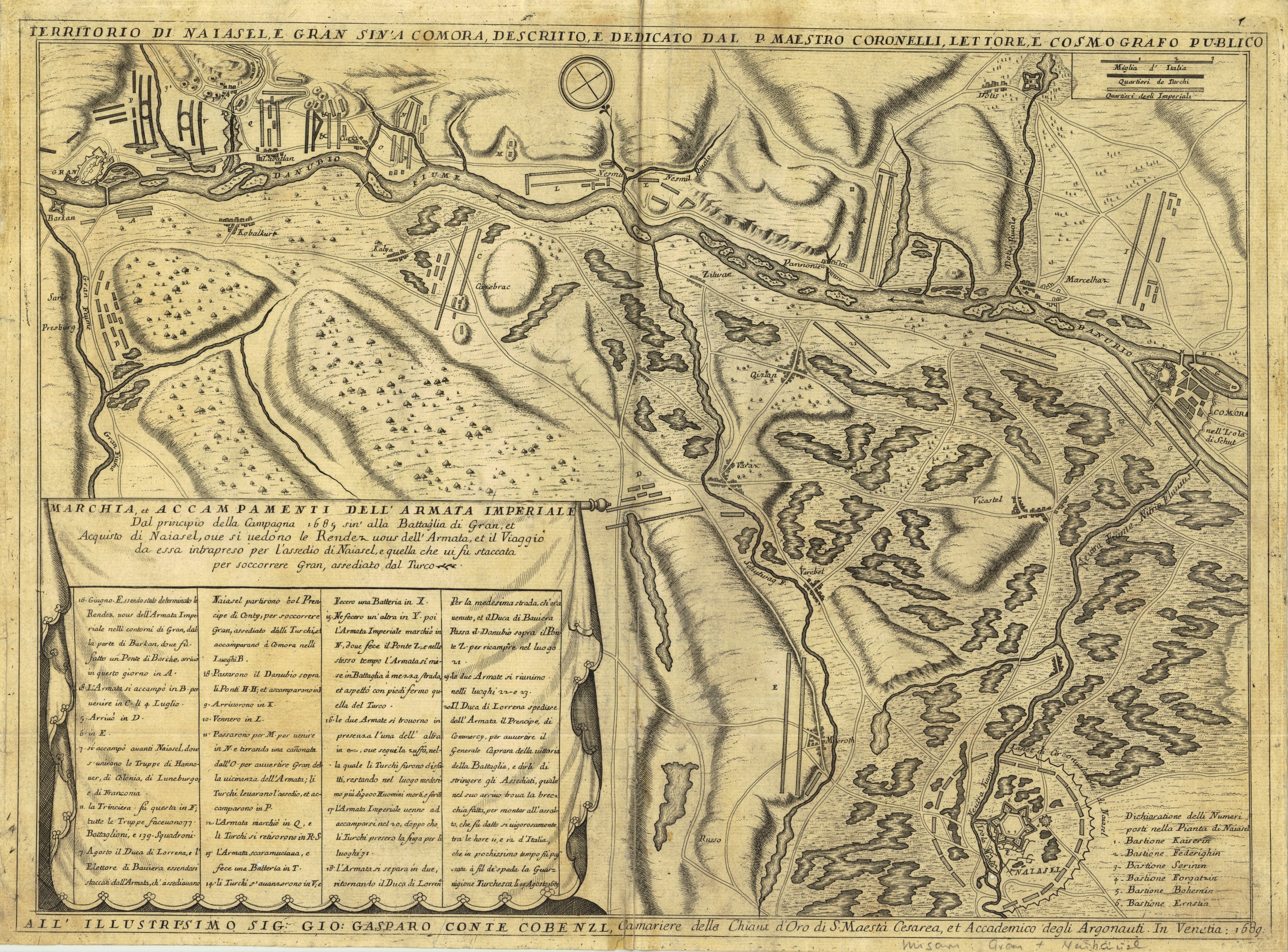 Komárom és Esztergom közötti Duna-szakasz térképe, 1689 (Magyar Környezetvédelmi és Vízügyi Múzeum - Duna Múzeum CC BY-NC-SA)