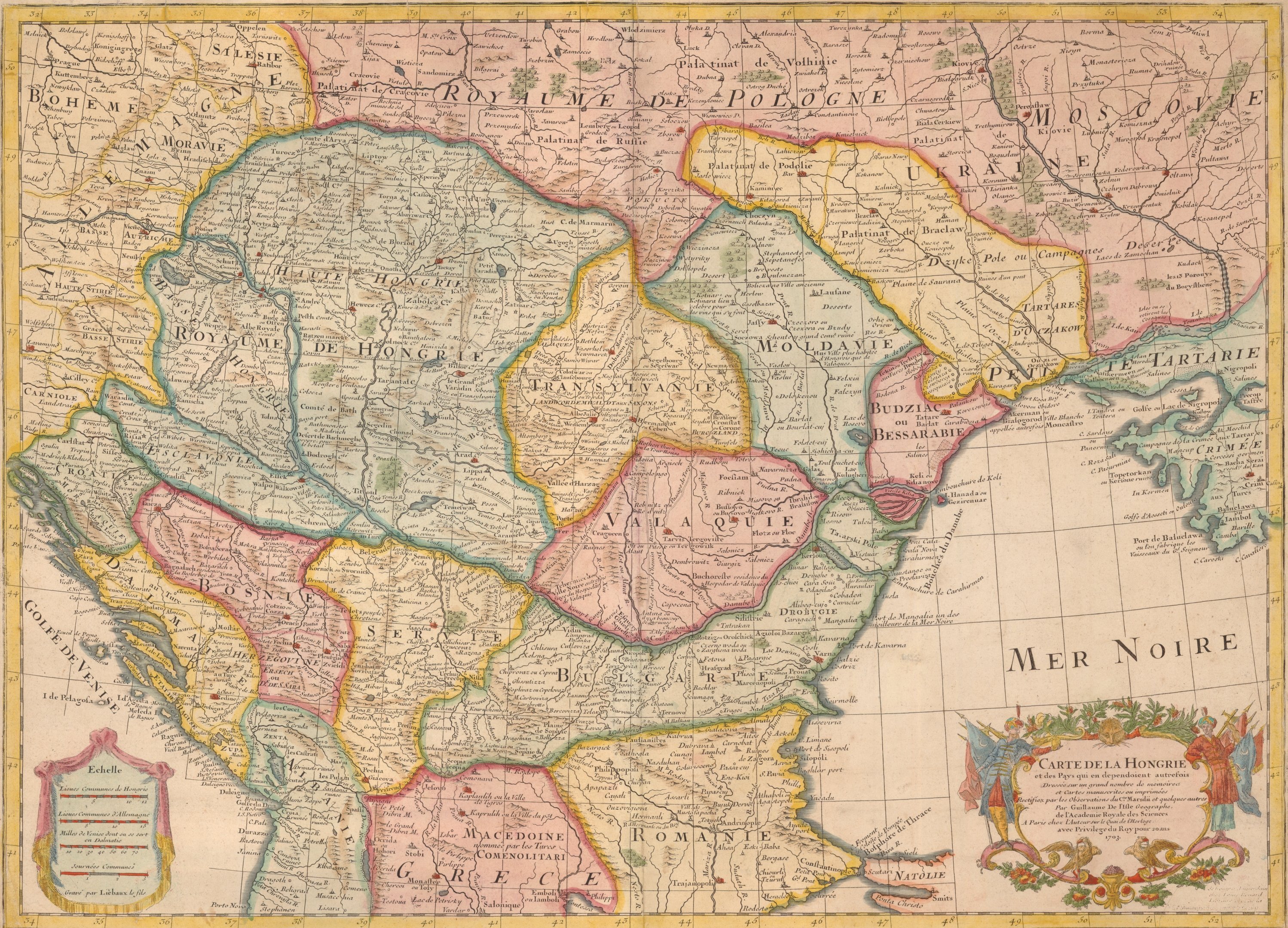 Magyarország és az egykor hozzá tartozó országok térképe, 1703 (Magyar Környezetvédelmi és Vízügyi Múzeum - Duna Múzeum CC BY-NC-SA)