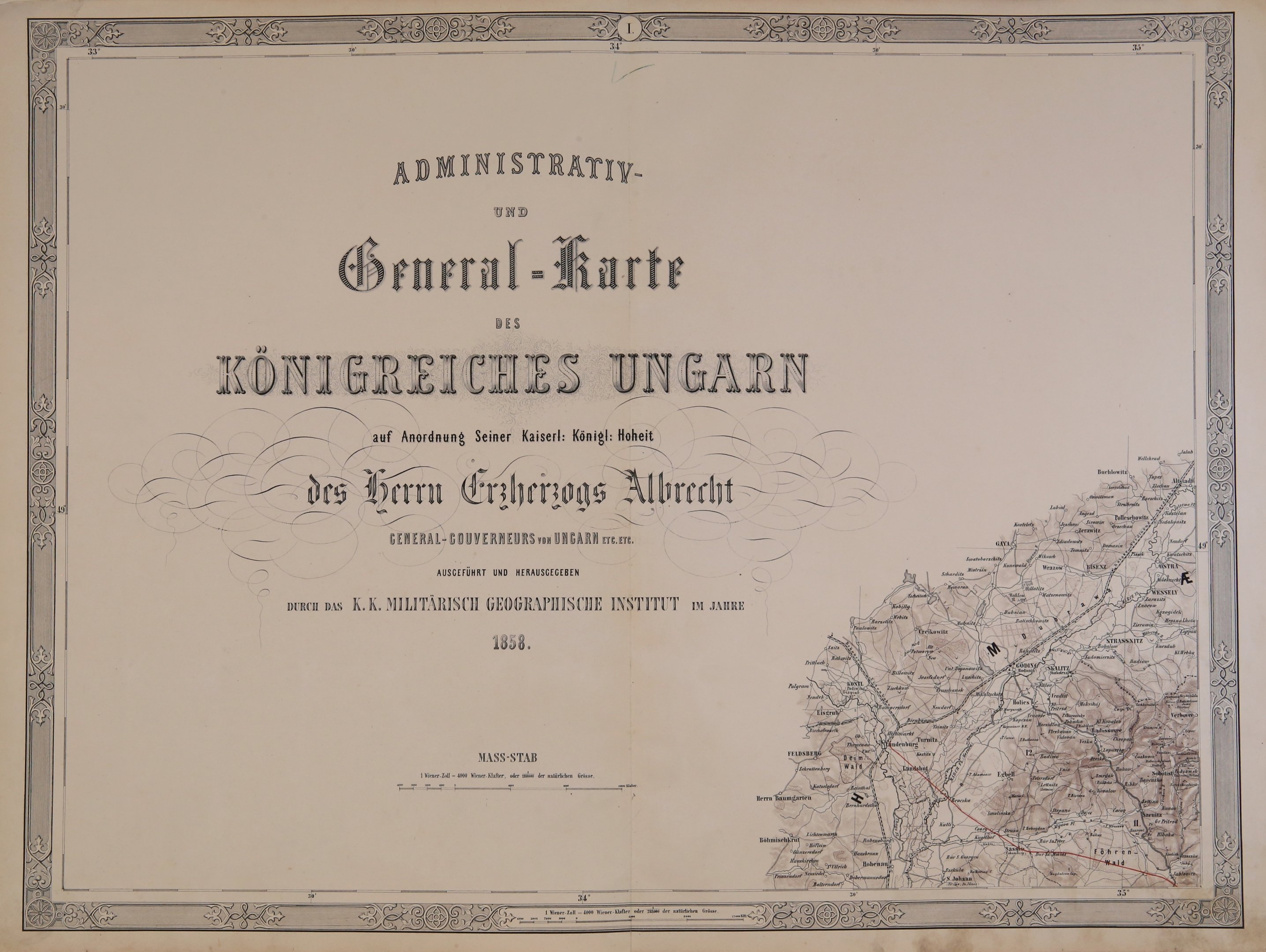 A Magyar Királyság és kapcsolt részei, 1858 (Magyar Környezetvédelmi és Vízügyi Múzeum - Duna Múzeum CC BY-NC-SA)