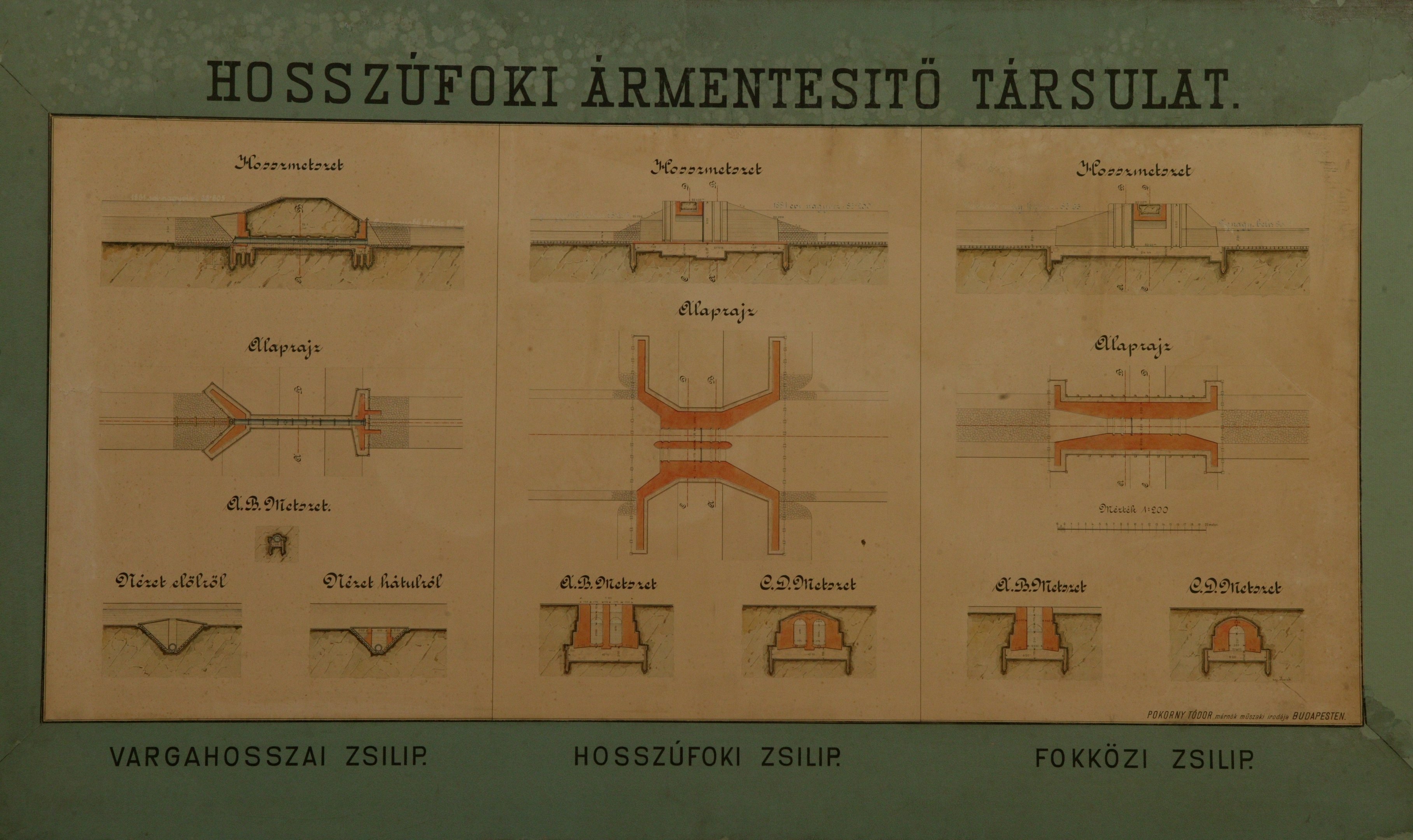 A vargahosszai, hosszúfoki és fokköri zsilip tervrajza (Magyar Környezetvédelmi és Vízügyi Múzeum - Duna Múzeum CC BY-NC-SA)
