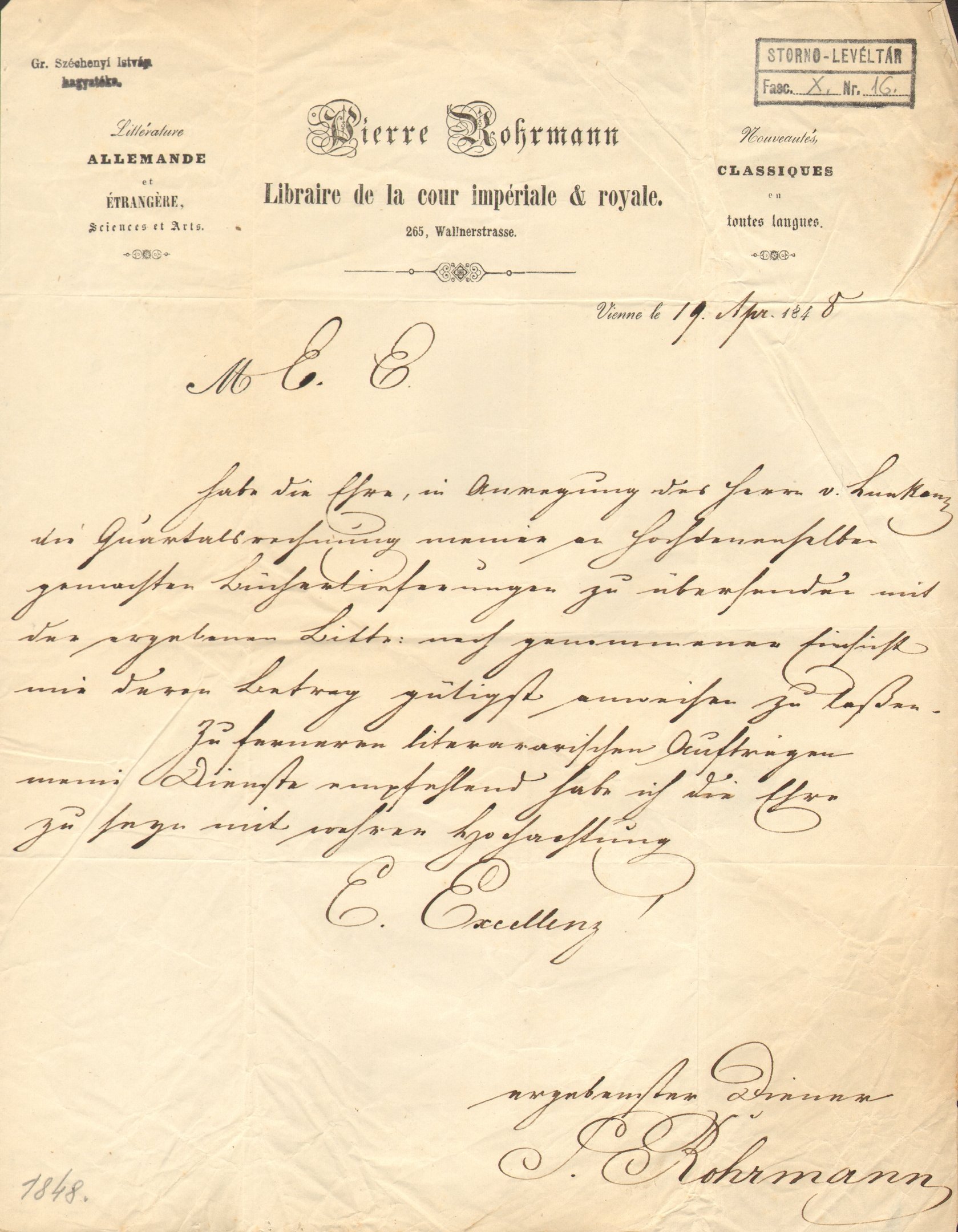 A Bohrmann és Schweiger cég levele Széchenyi Istvánhoz (Magyar Környezetvédelmi és Vízügyi Múzeum - Duna Múzeum CC BY-NC-SA)