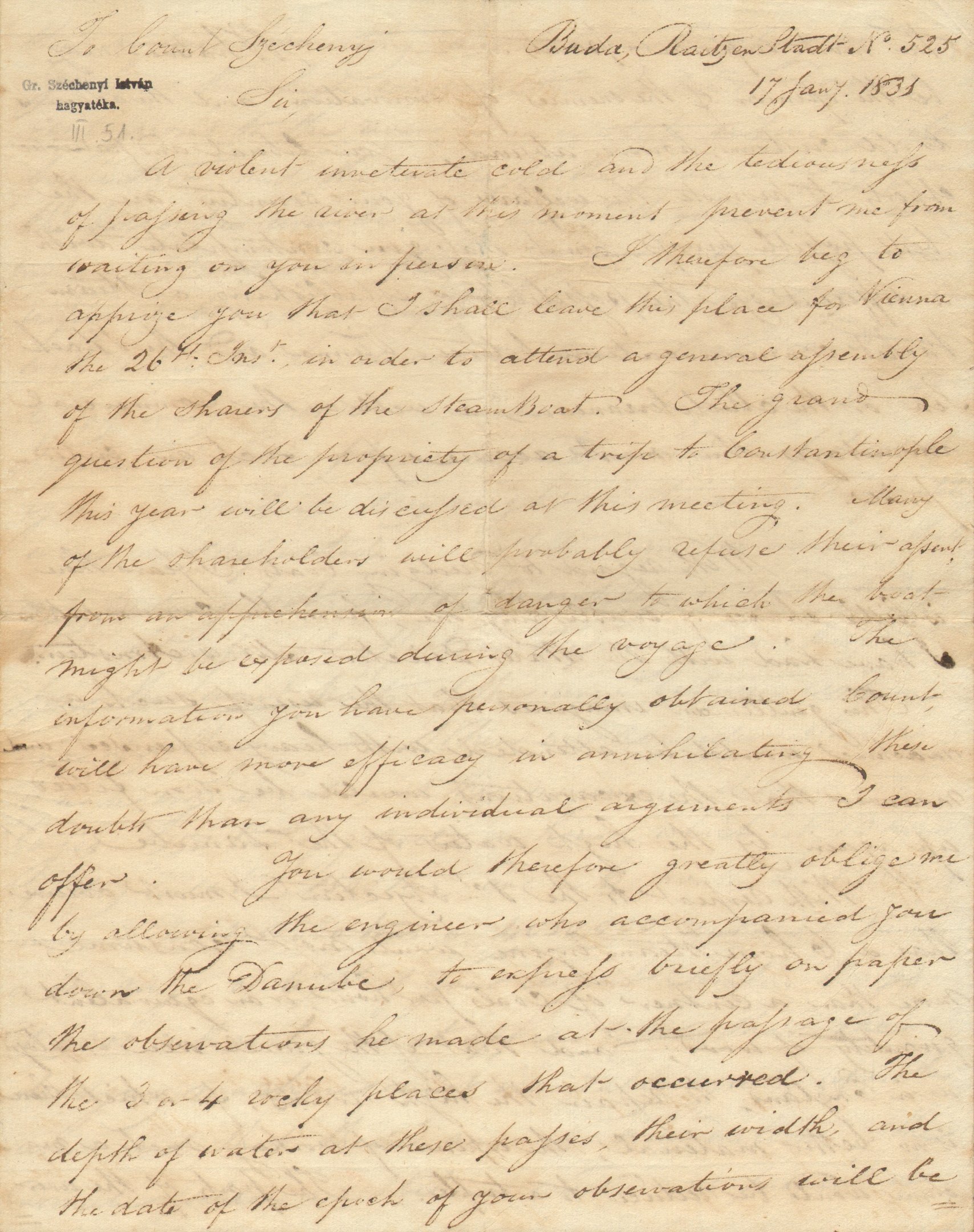 John Andrews levele Széchenyi Istvánhoz (Magyar Környezetvédelmi és Vízügyi Múzeum - Duna Múzeum CC BY-NC-SA)