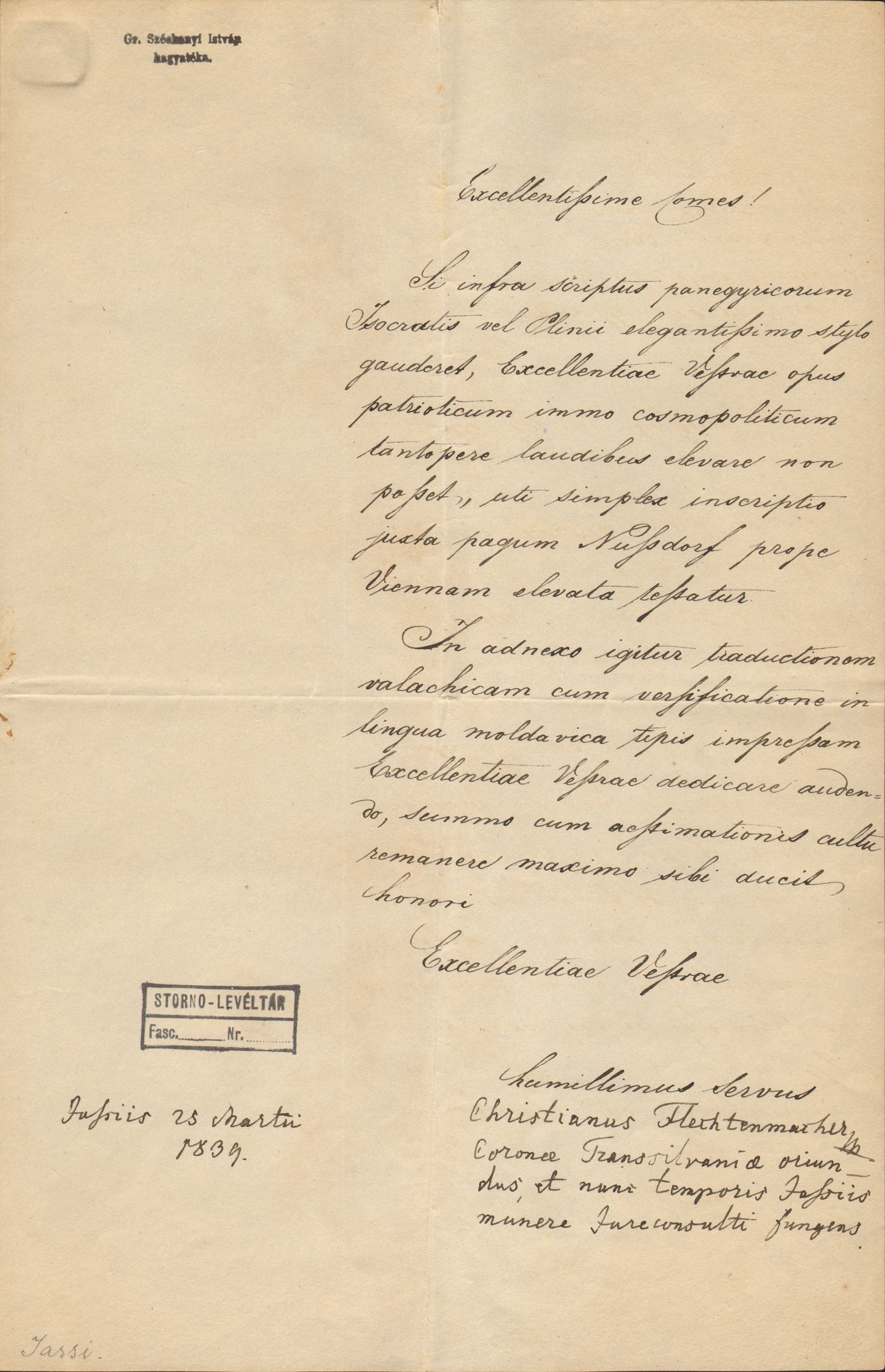 Christianus Flechtenmacher levele Széchenyi Istvánhoz (Magyar Környezetvédelmi és Vízügyi Múzeum - Duna Múzeum CC BY-NC-SA)