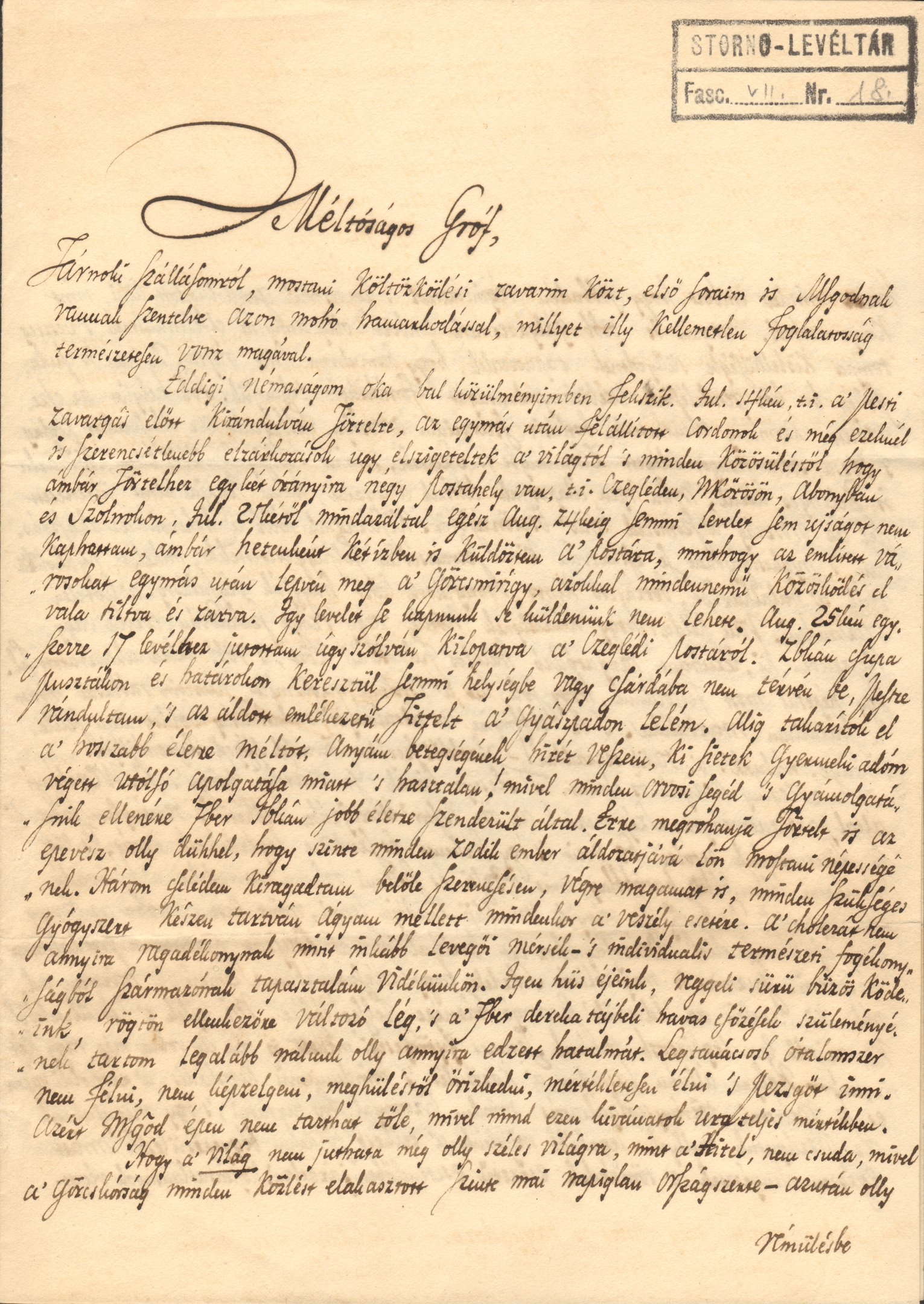 Hezy István levele Széchenyi Istvánhoz (Magyar Környezetvédelmi és Vízügyi Múzeum - Duna Múzeum CC BY-NC-SA)