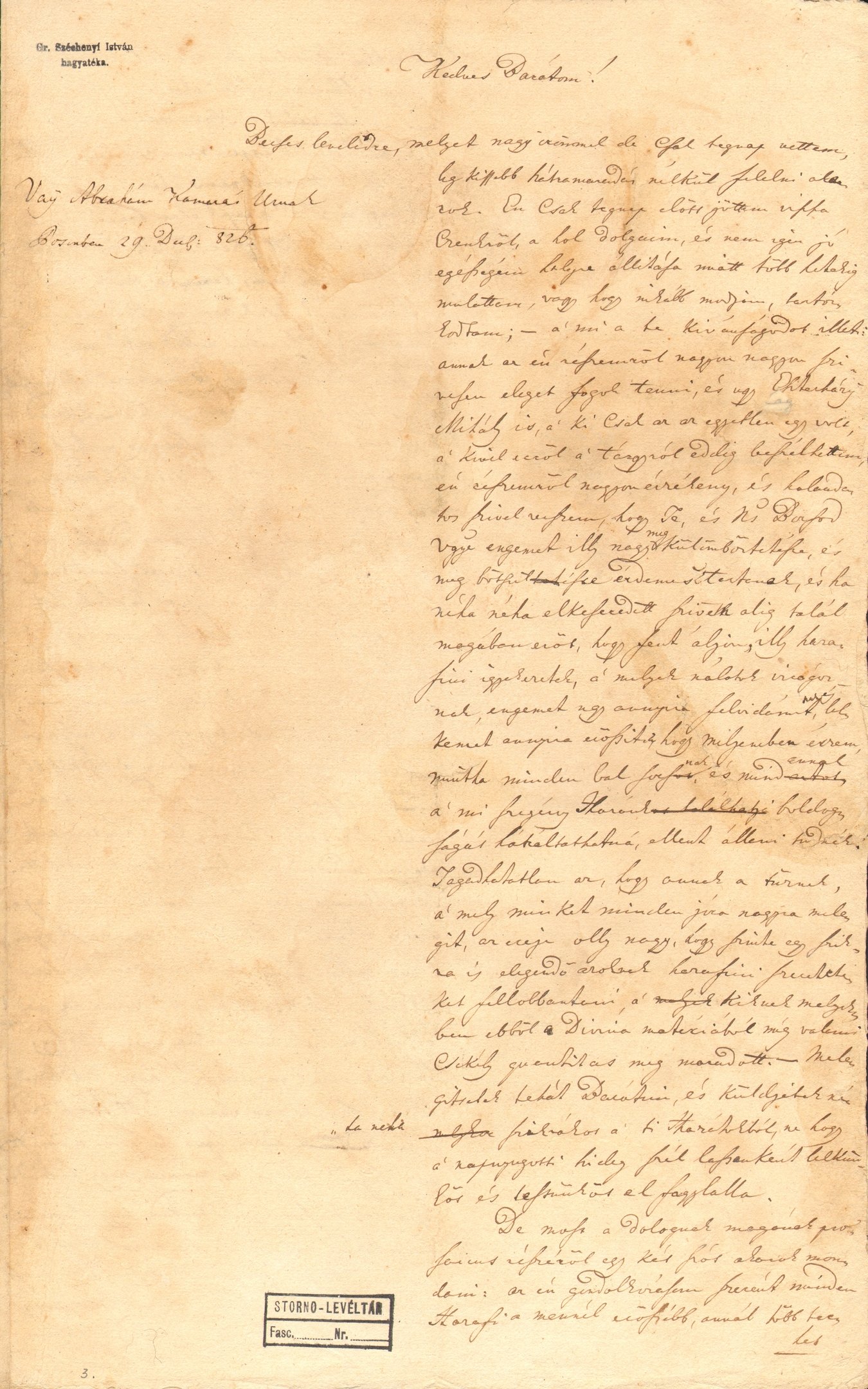 Széchenyi István levele Vay Ábrahámhoz (Magyar Környezetvédelmi és Vízügyi Múzeum - Duna Múzeum CC BY-NC-SA)