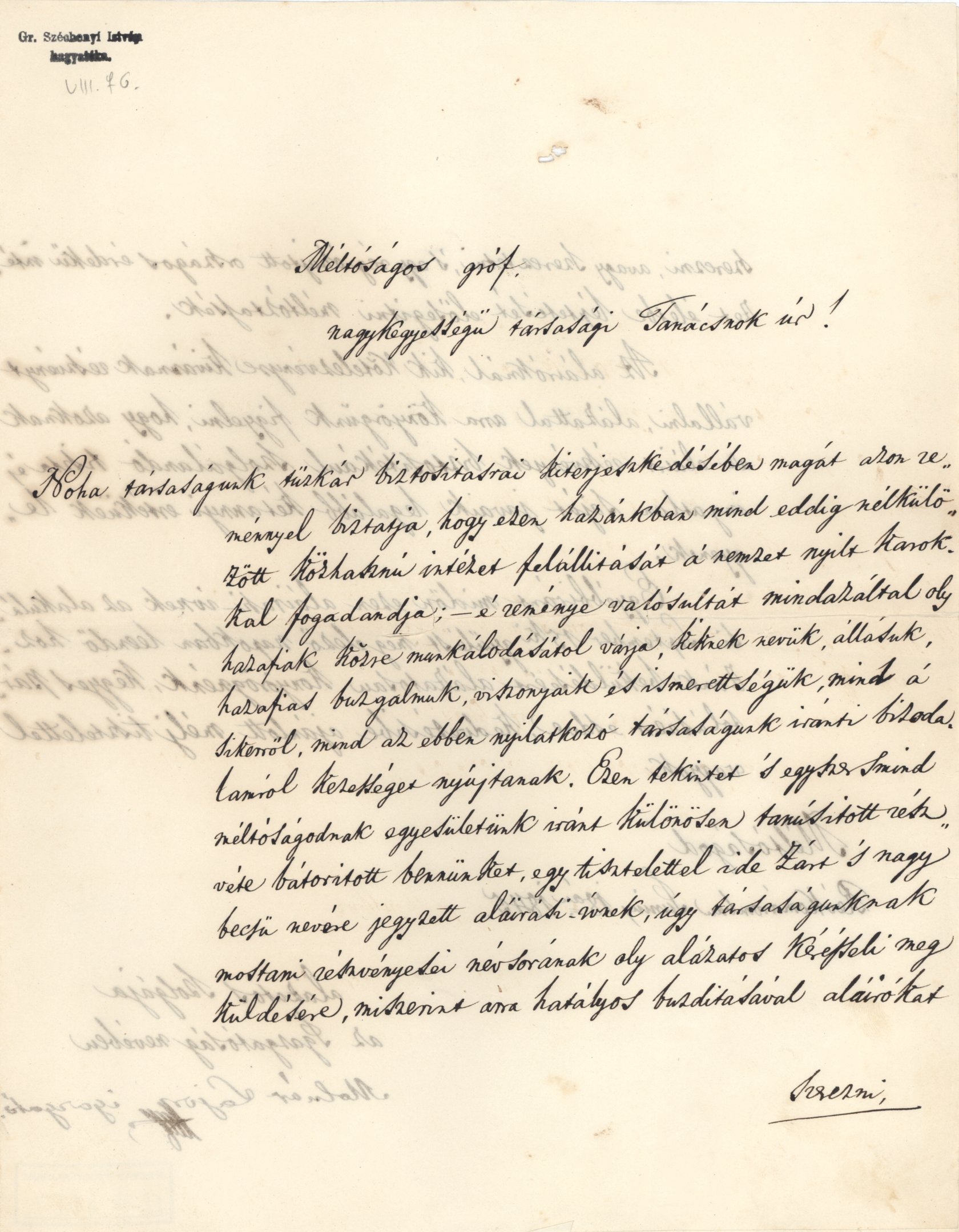 Molnár Lajos ig. levele Széchenyi Istvánhoz (Magyar Környezetvédelmi és Vízügyi Múzeum - Duna Múzeum CC BY-NC-SA)