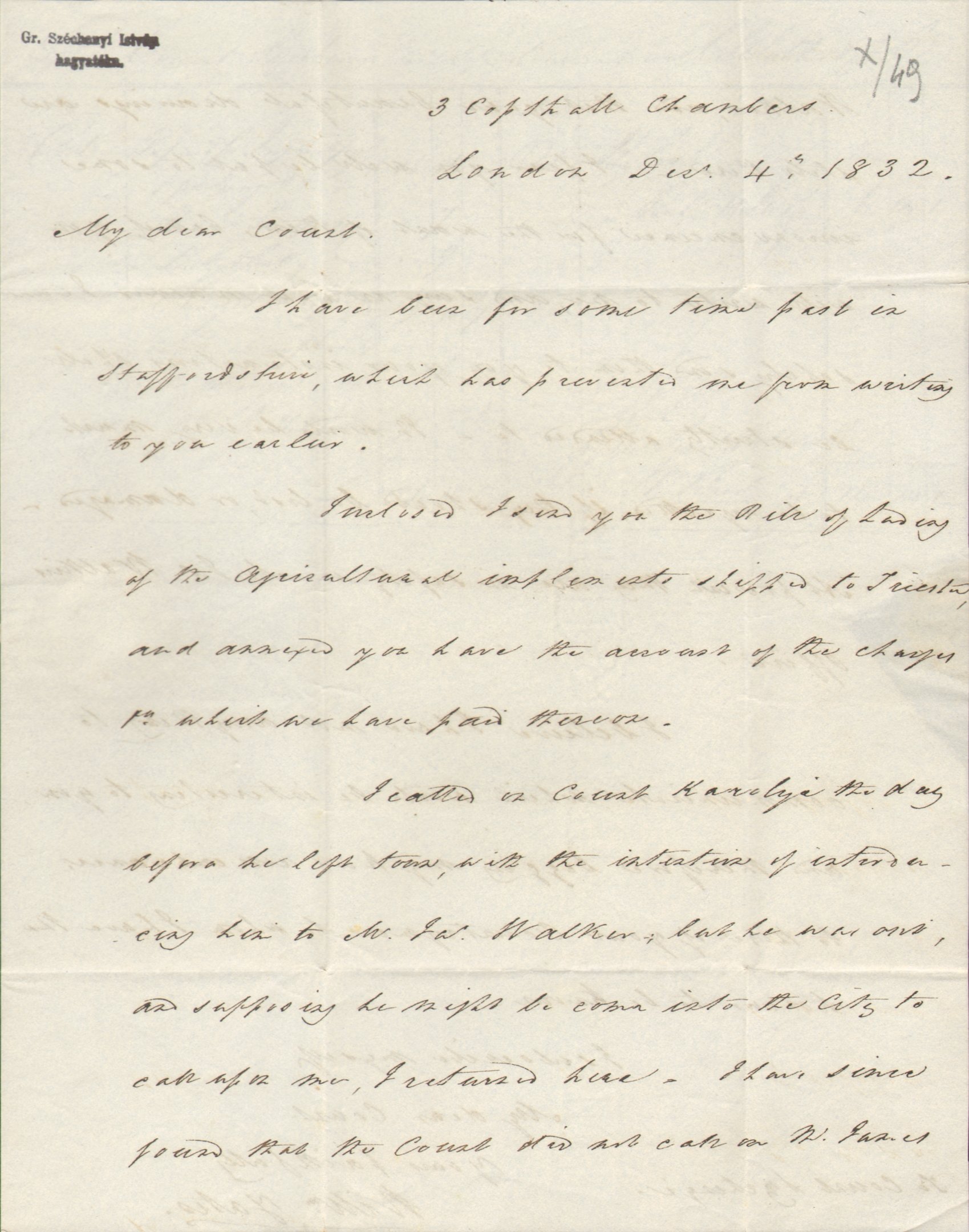William Yates levele Széchenyi Istvánhoz (Magyar Környezetvédelmi és Vízügyi Múzeum - Duna Múzeum CC BY-NC-SA)