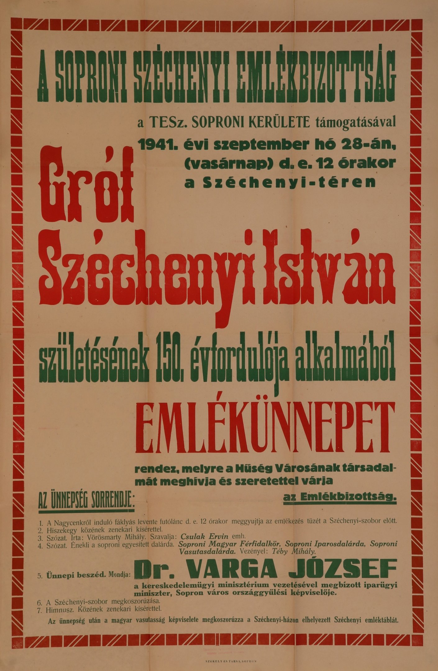 Plakát Széchenyi István születésének 150. évfordulója alkalmából (Magyar Környezetvédelmi és Vízügyi Múzeum - Duna Múzeum CC BY-NC-SA)