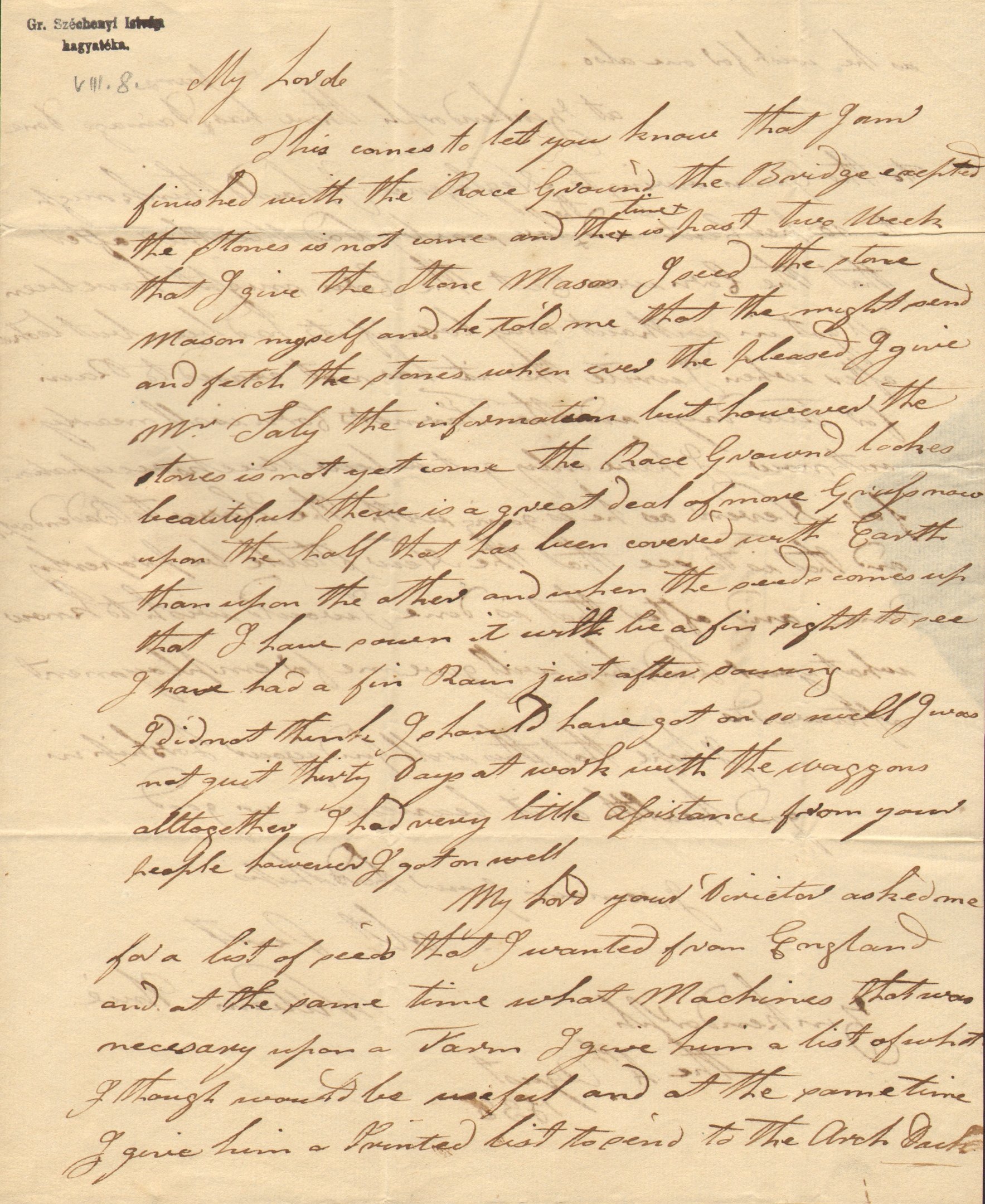 William Uril levele Széchenyi Istvánhoz (Magyar Környezetvédelmi és Vízügyi Múzeum - Duna Múzeum CC BY-NC-SA)
