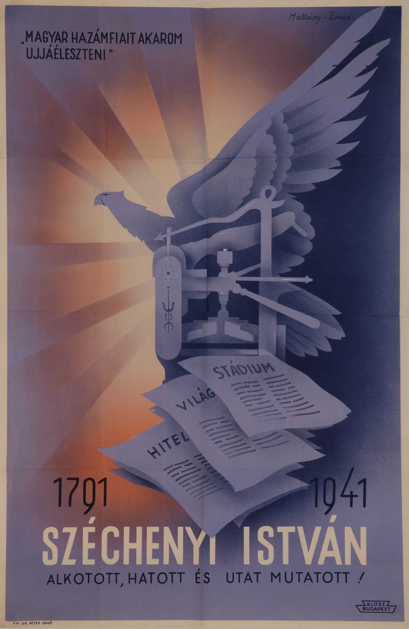 Széchenyi István születésének 150. évfordulójára kiadott plakát, 1941 (Magyar Környezetvédelmi és Vízügyi Múzeum - Duna Múzeum CC BY-NC-SA)