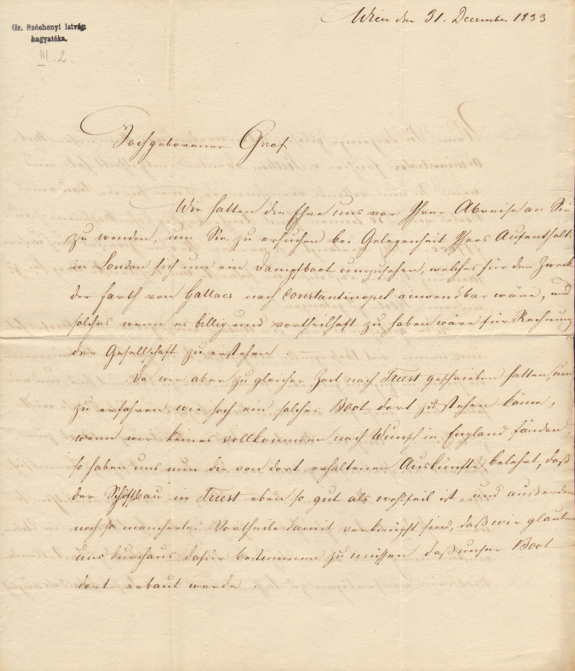 Johann Puthon levele Széchenyi Istvánhoz (Magyar Környezetvédelmi és Vízügyi Múzeum - Duna Múzeum CC BY-NC-SA)