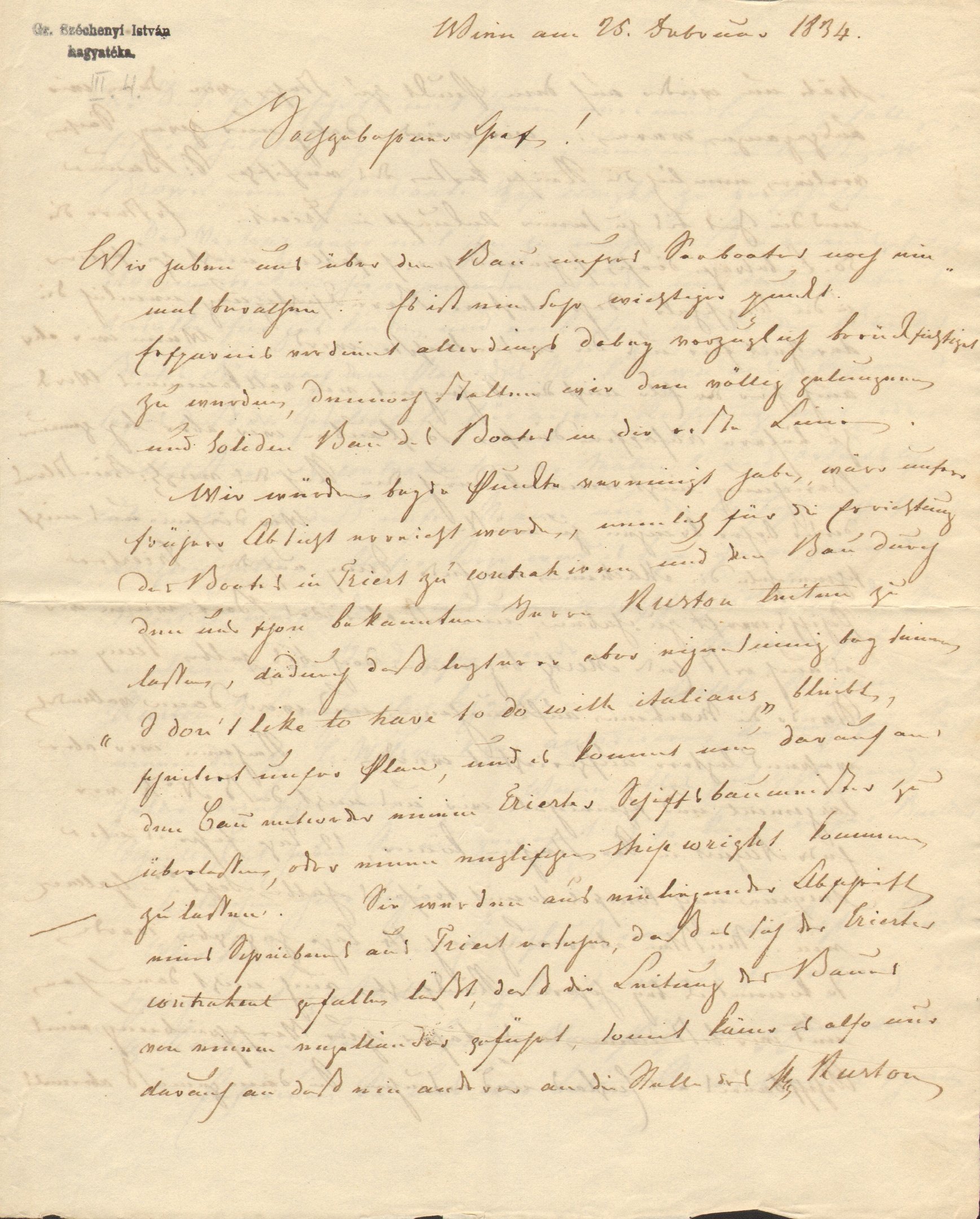 Johann Puthon levele Széchenyi Istvánhoz (Magyar Környezetvédelmi és Vízügyi Múzeum - Duna Múzeum CC BY-NC-SA)