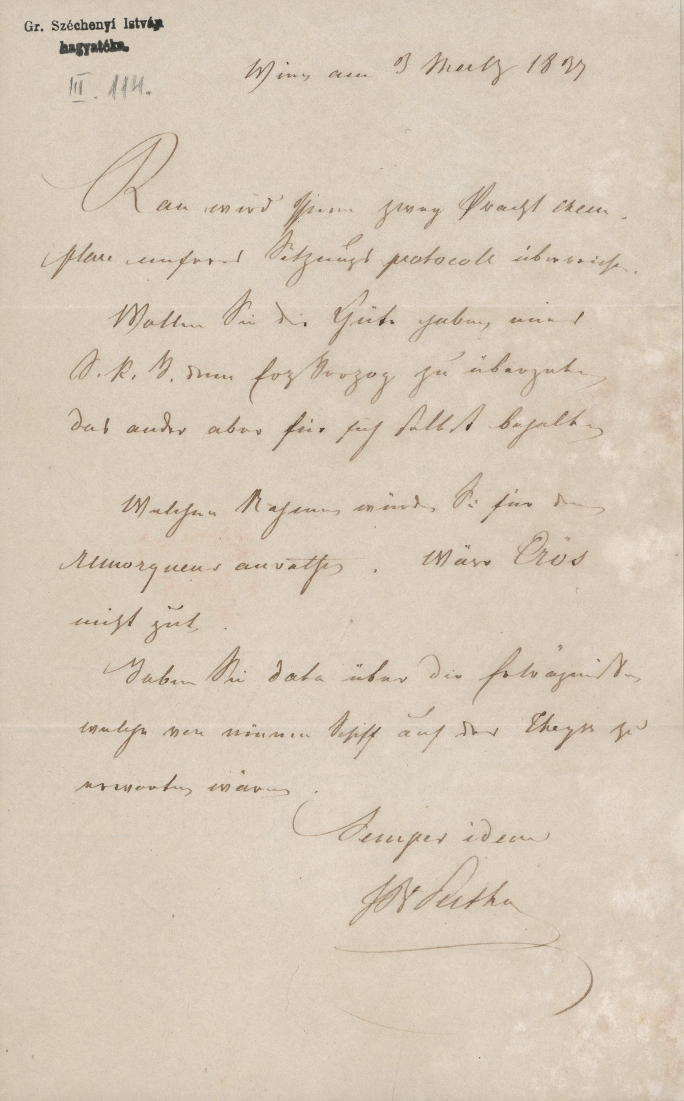 Br. J.B. Puthon levele Széchenyi Istvánhoz (Magyar Környezetvédelmi és Vízügyi Múzeum - Duna Múzeum CC BY-NC-SA)