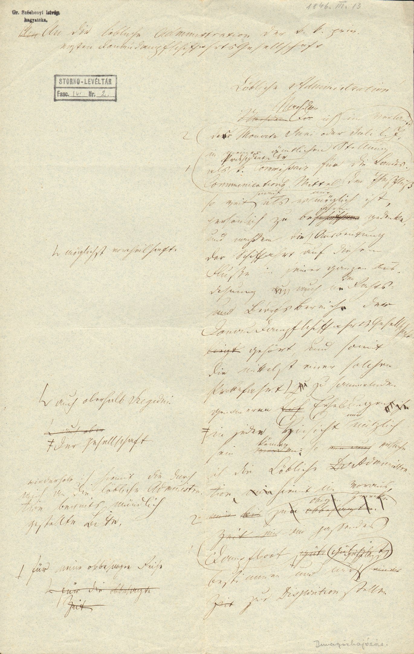 Széchenyi István sajátkezű levélfogalmazványa (Magyar Környezetvédelmi és Vízügyi Múzeum - Duna Múzeum CC BY-NC-SA)